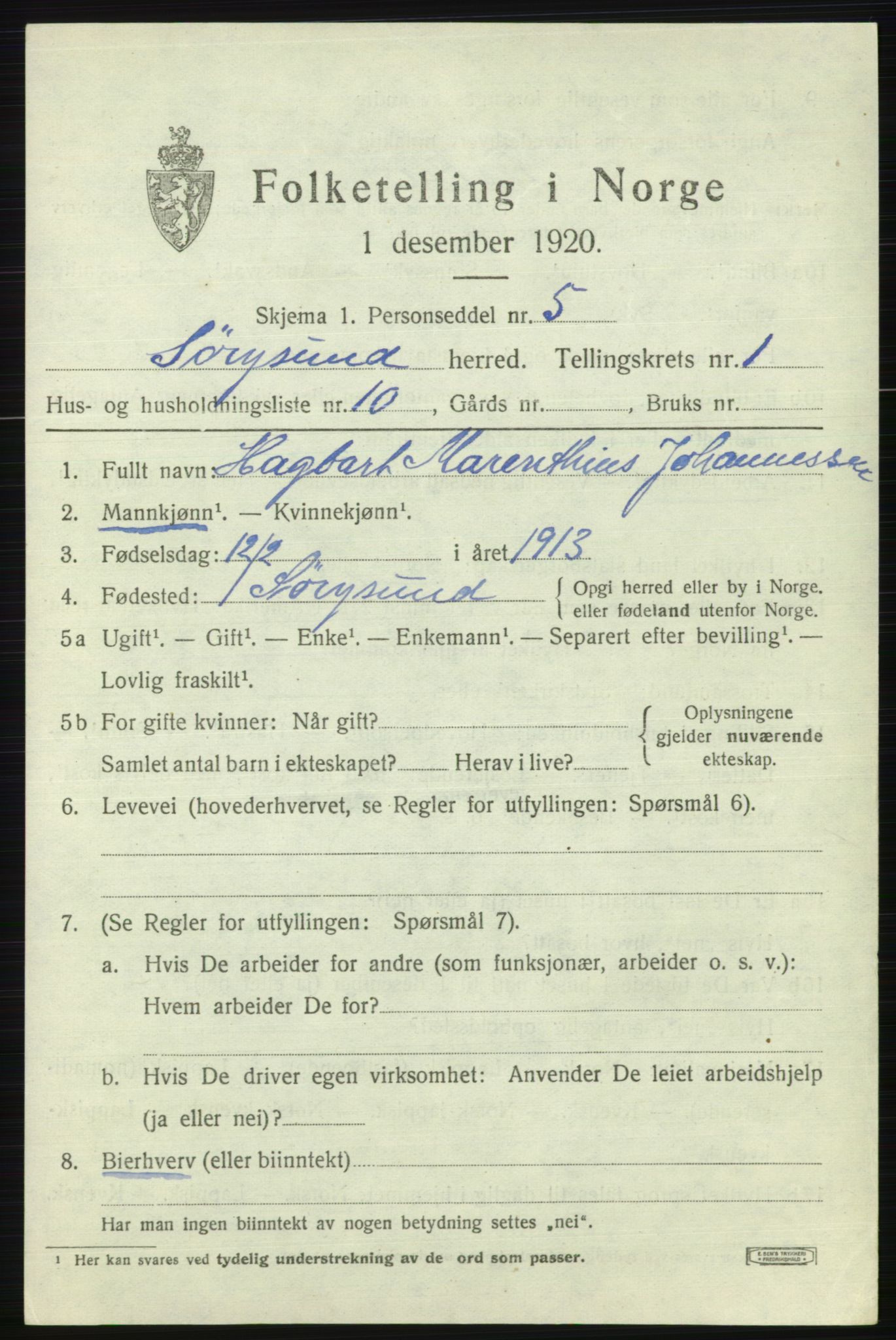 SATØ, 1920 census for Sørøysund rural district, 1920, p. 624
