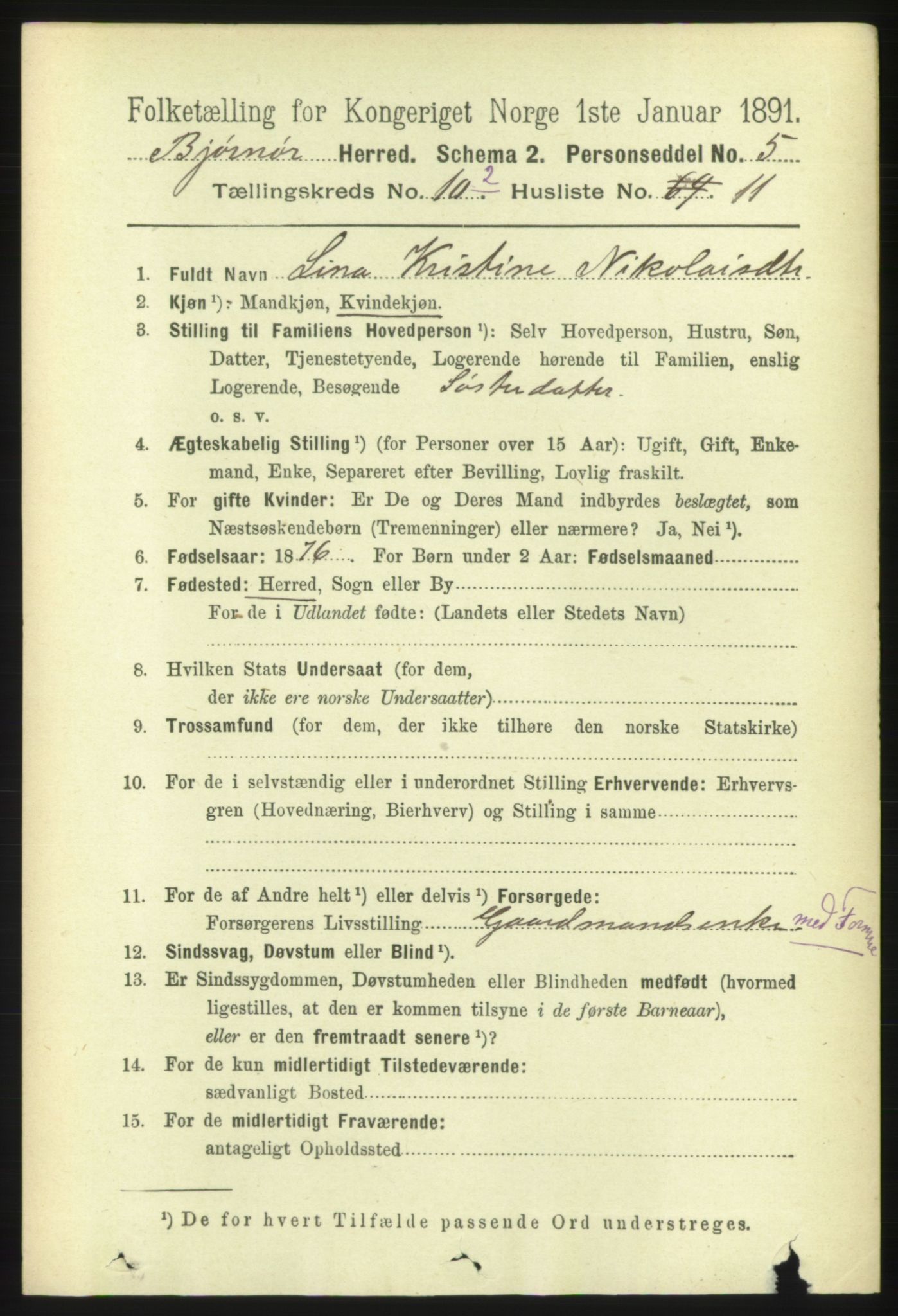 RA, 1891 census for 1632 Bjørnør, 1891, p. 4600