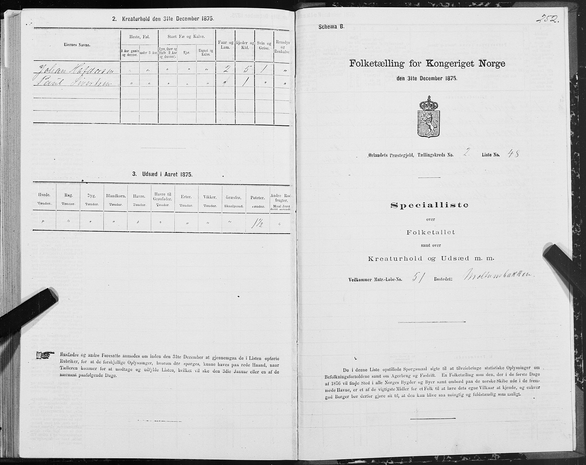 SAT, 1875 census for 1621P Ørland, 1875, p. 1252