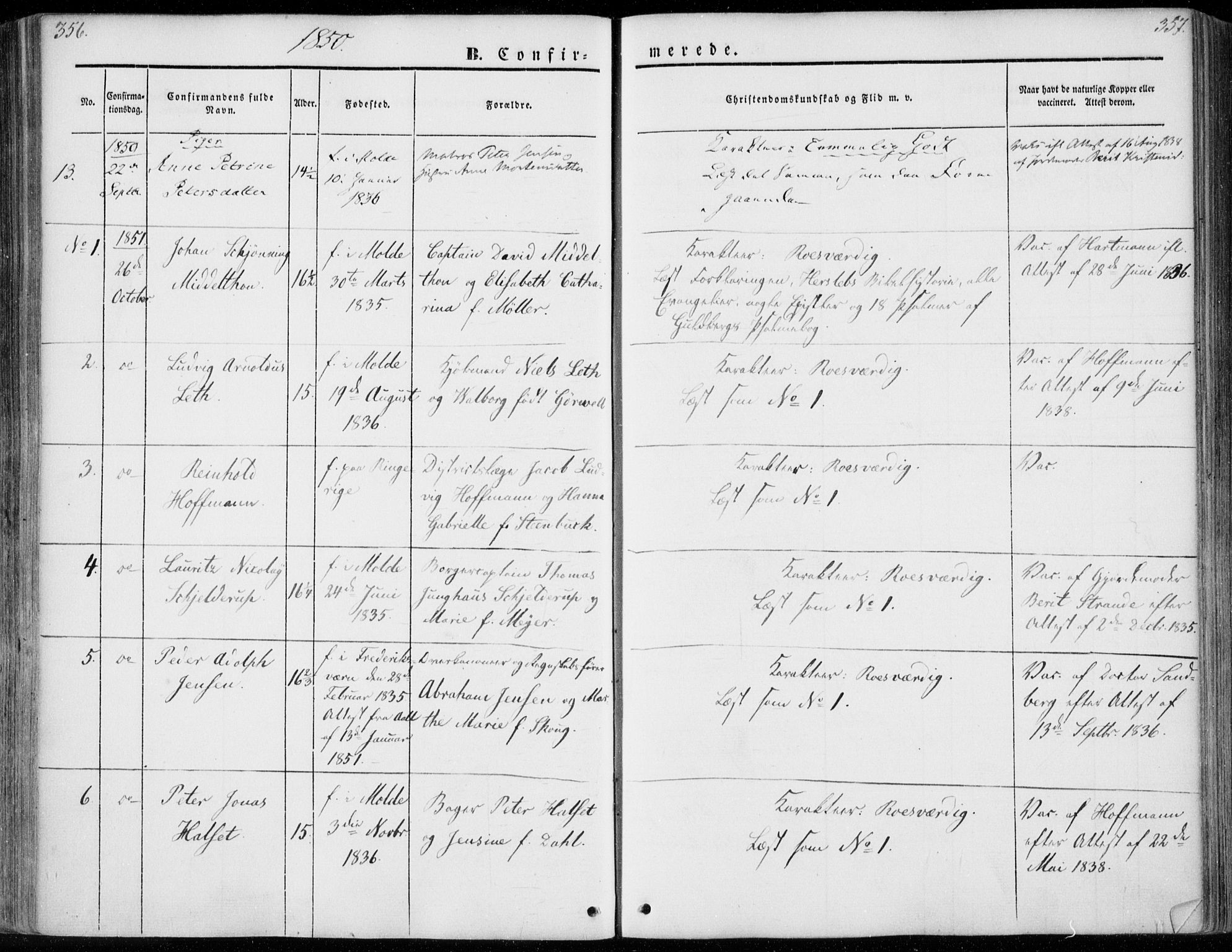 Ministerialprotokoller, klokkerbøker og fødselsregistre - Møre og Romsdal, AV/SAT-A-1454/558/L0689: Parish register (official) no. 558A03, 1843-1872, p. 356-357
