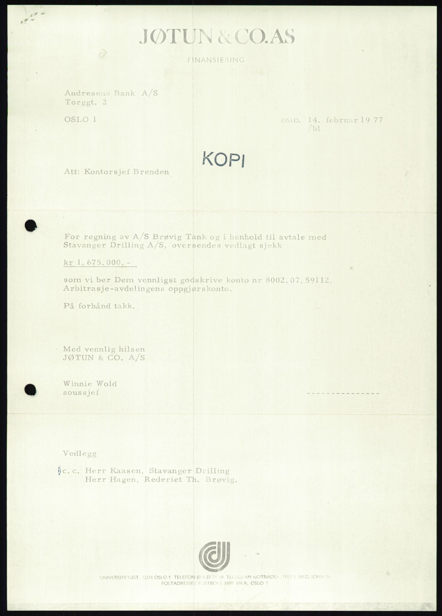 Pa 1503 - Stavanger Drilling AS, AV/SAST-A-101906/D/L0006: Korrespondanse og saksdokumenter, 1974-1984, p. 1284