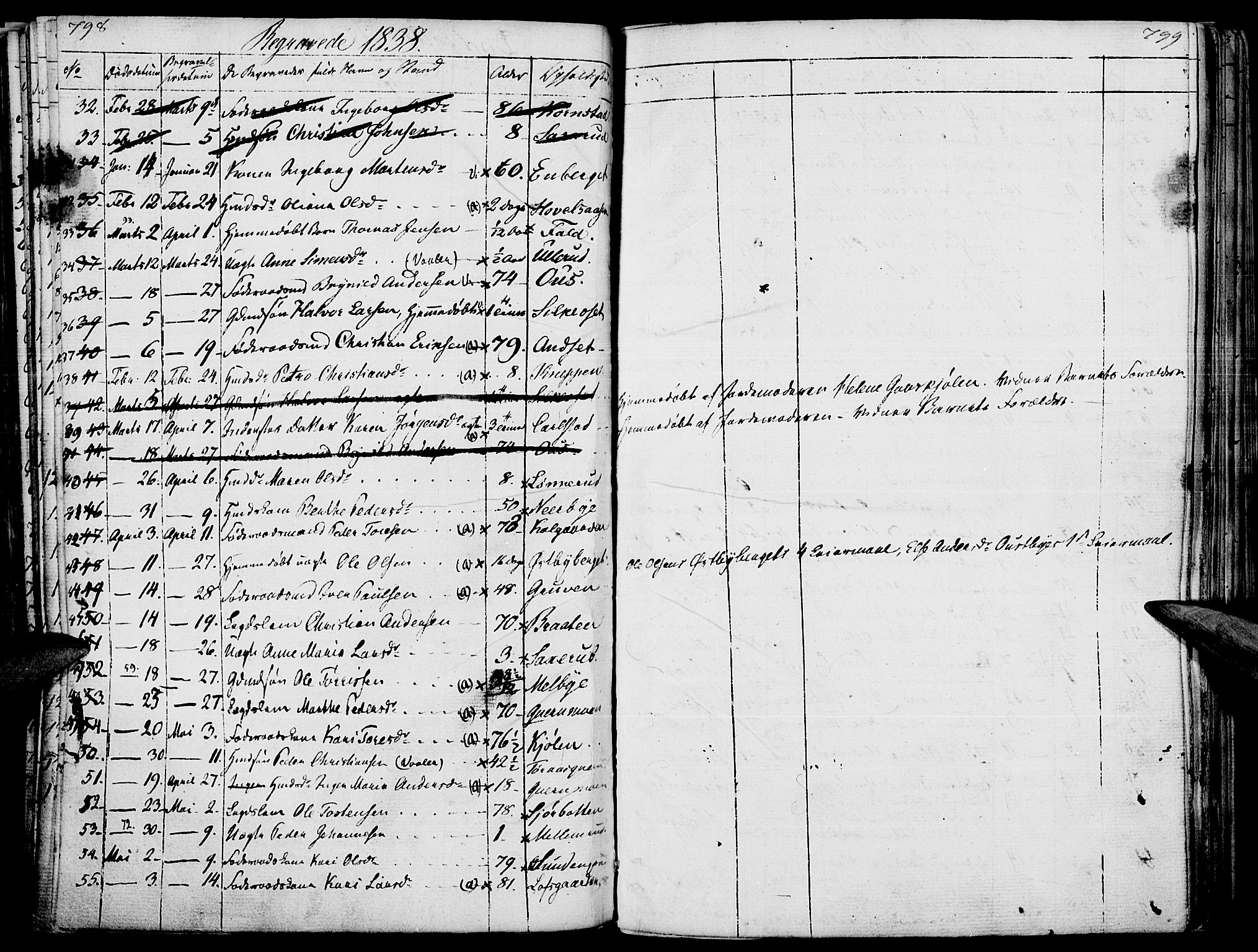 Hof prestekontor, SAH/PREST-038/H/Ha/Haa/L0006: Parish register (official) no. 6, 1822-1841, p. 798-799