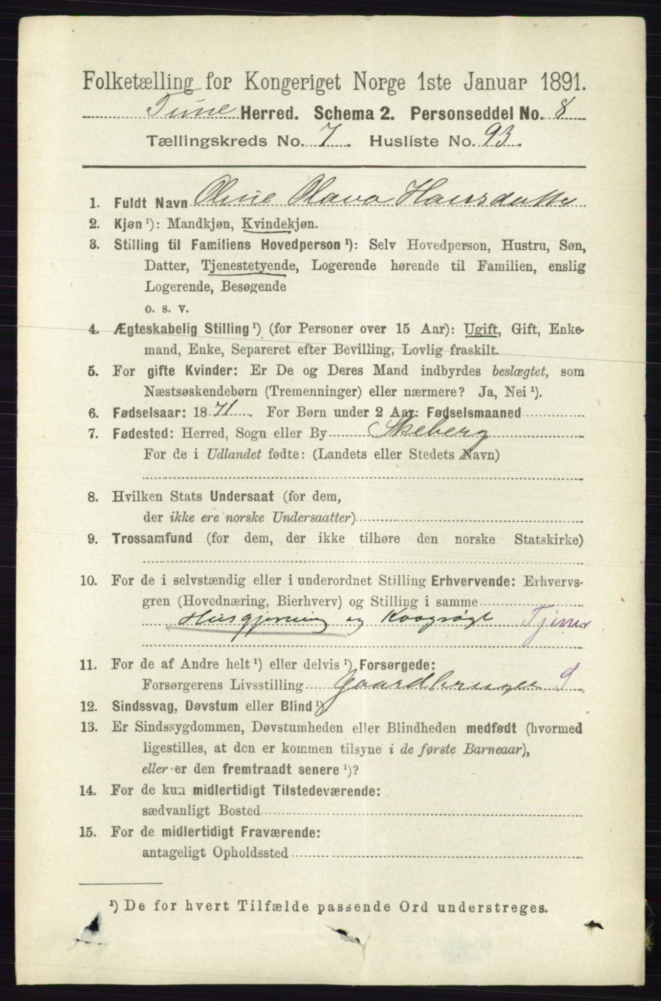 RA, 1891 census for 0130 Tune, 1891, p. 5701