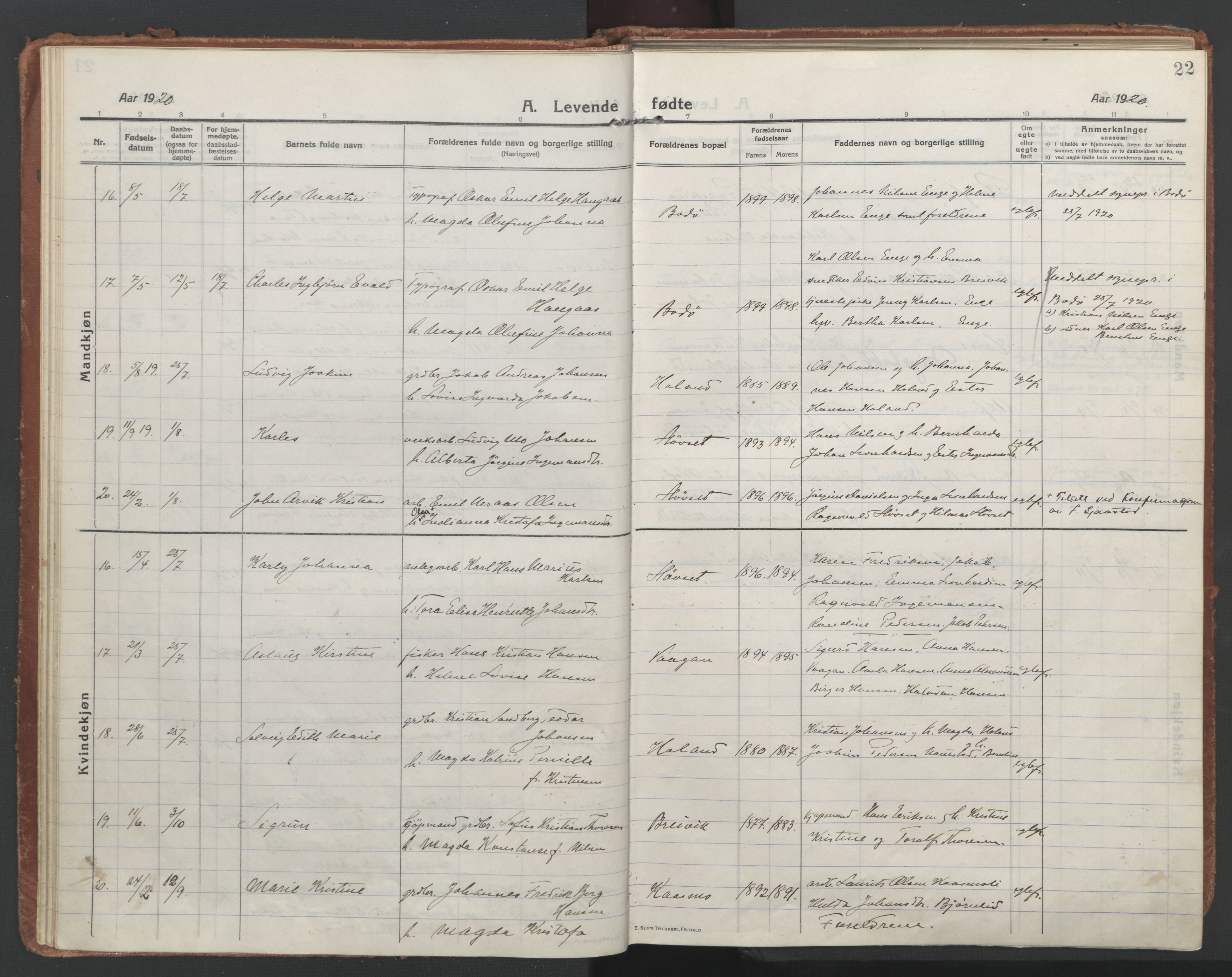 Ministerialprotokoller, klokkerbøker og fødselsregistre - Nordland, SAT/A-1459/852/L0748: Parish register (official) no. 852A18, 1913-1932, p. 22