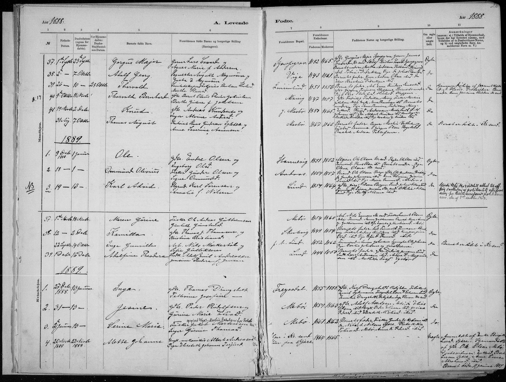 Oddernes sokneprestkontor, AV/SAK-1111-0033/F/Fa/Faa/L0009: Parish register (official) no. A 9, 1884-1896, p. 26