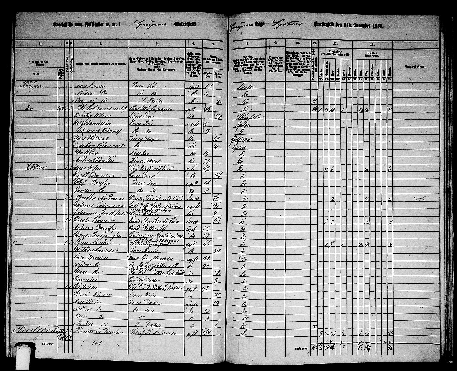 RA, 1865 census for Luster, 1865, p. 146