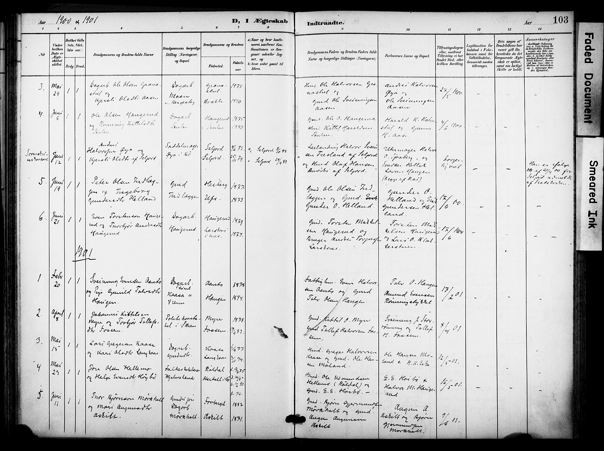 Bø kirkebøker, SAKO/A-257/F/Fa/L0012: Parish register (official) no. 12, 1900-1908, p. 103