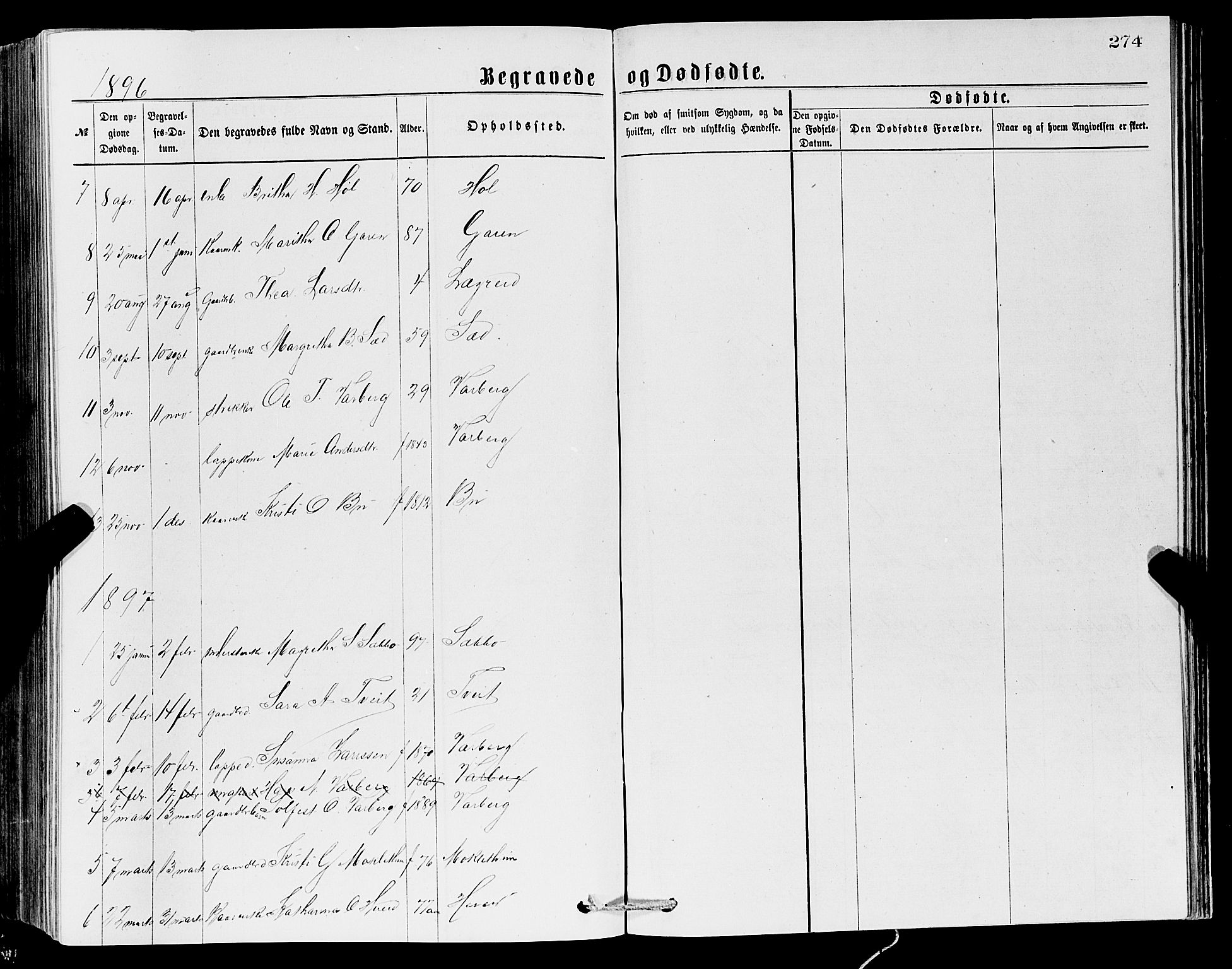 Ullensvang sokneprestembete, SAB/A-78701/H/Hab: Parish register (copy) no. C 2, 1871-1899, p. 274