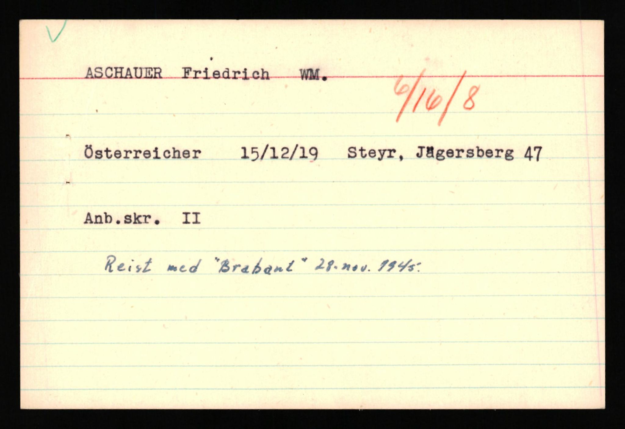 Forsvaret, Forsvarets overkommando II, AV/RA-RAFA-3915/D/Db/L0038: CI Questionaires. Tyske okkupasjonsstyrker i Norge. Østerrikere., 1945-1946, p. 37