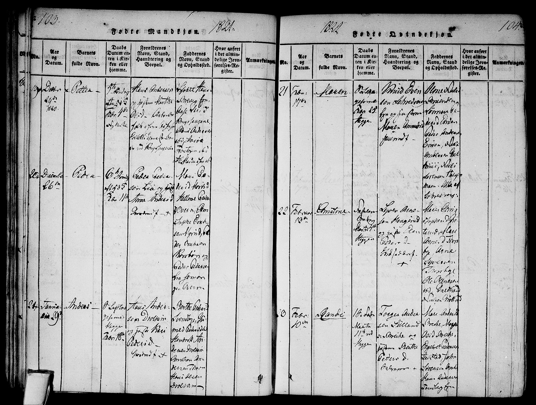 Modum kirkebøker, AV/SAKO-A-234/F/Fa/L0004: Parish register (official) no. 4, 1818-1824, p. 103-104