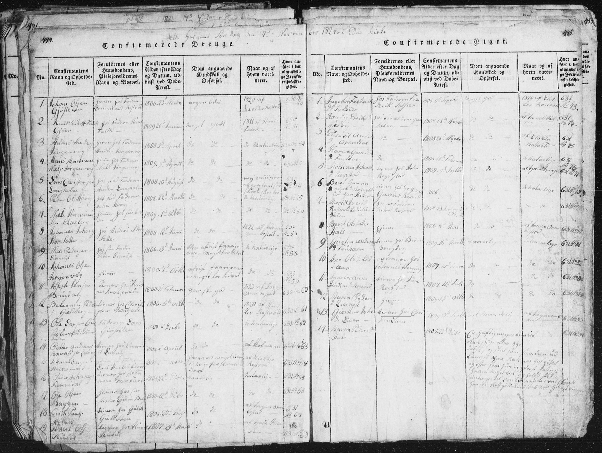 Ministerialprotokoller, klokkerbøker og fødselsregistre - Møre og Romsdal, AV/SAT-A-1454/581/L0942: Parish register (copy) no. 581C00, 1820-1836, p. 444-445