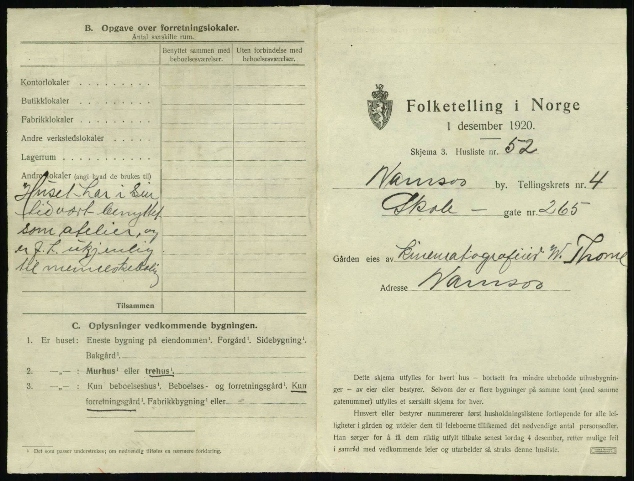 SAT, 1920 census for Namsos, 1920, p. 517