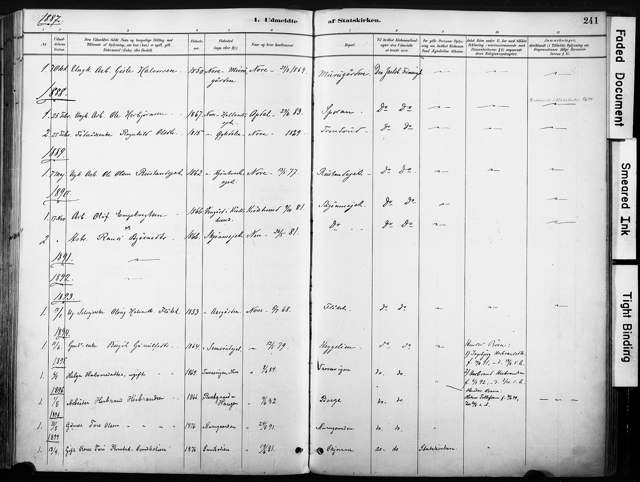 Nore kirkebøker, SAKO/A-238/F/Fb/L0002: Parish register (official) no. II 2, 1886-1906, p. 241