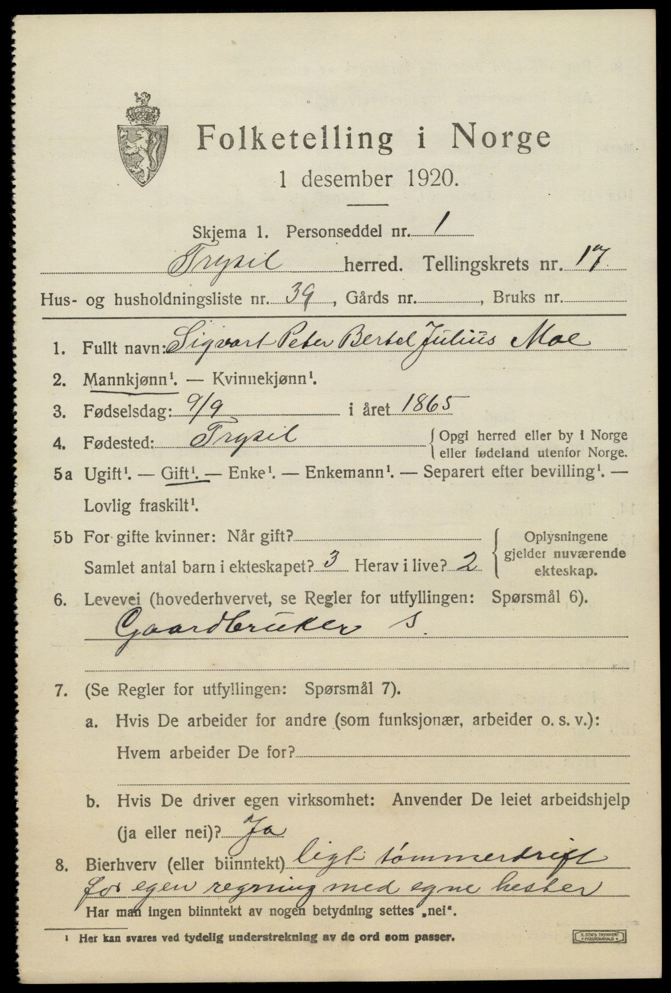 SAH, 1920 census for Trysil, 1920, p. 10649