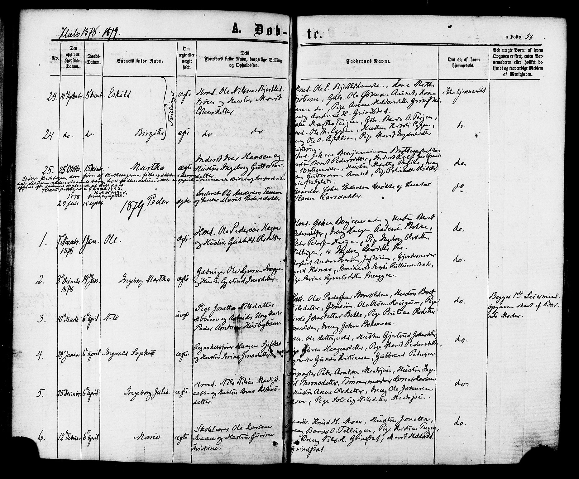 Ministerialprotokoller, klokkerbøker og fødselsregistre - Sør-Trøndelag, SAT/A-1456/618/L0442: Parish register (official) no. 618A06 /1, 1863-1879, p. 53