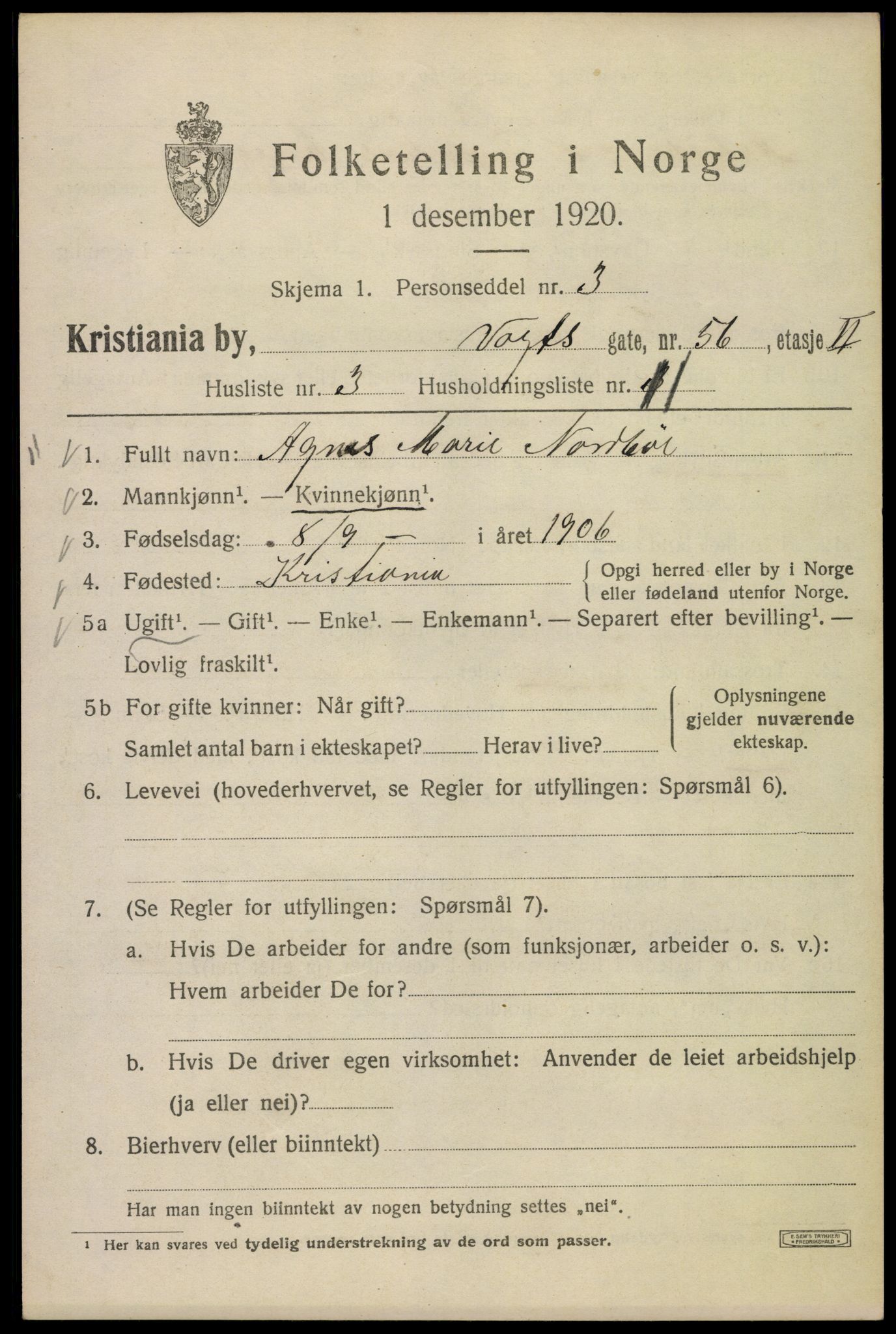 SAO, 1920 census for Kristiania, 1920, p. 642989