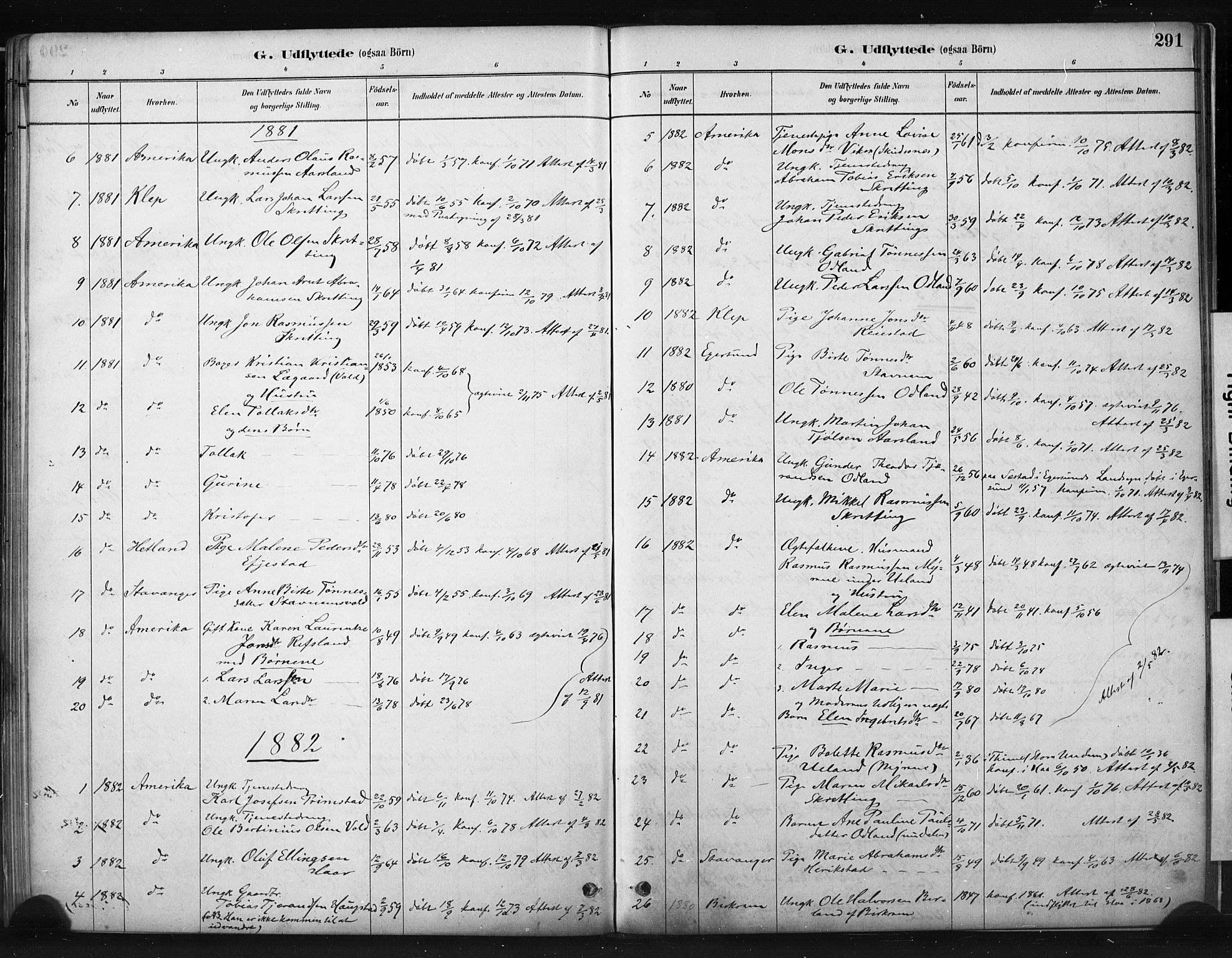 Hå sokneprestkontor, AV/SAST-A-101801/001/30BA/L0011: Parish register (official) no. A 10, 1879-1900, p. 291