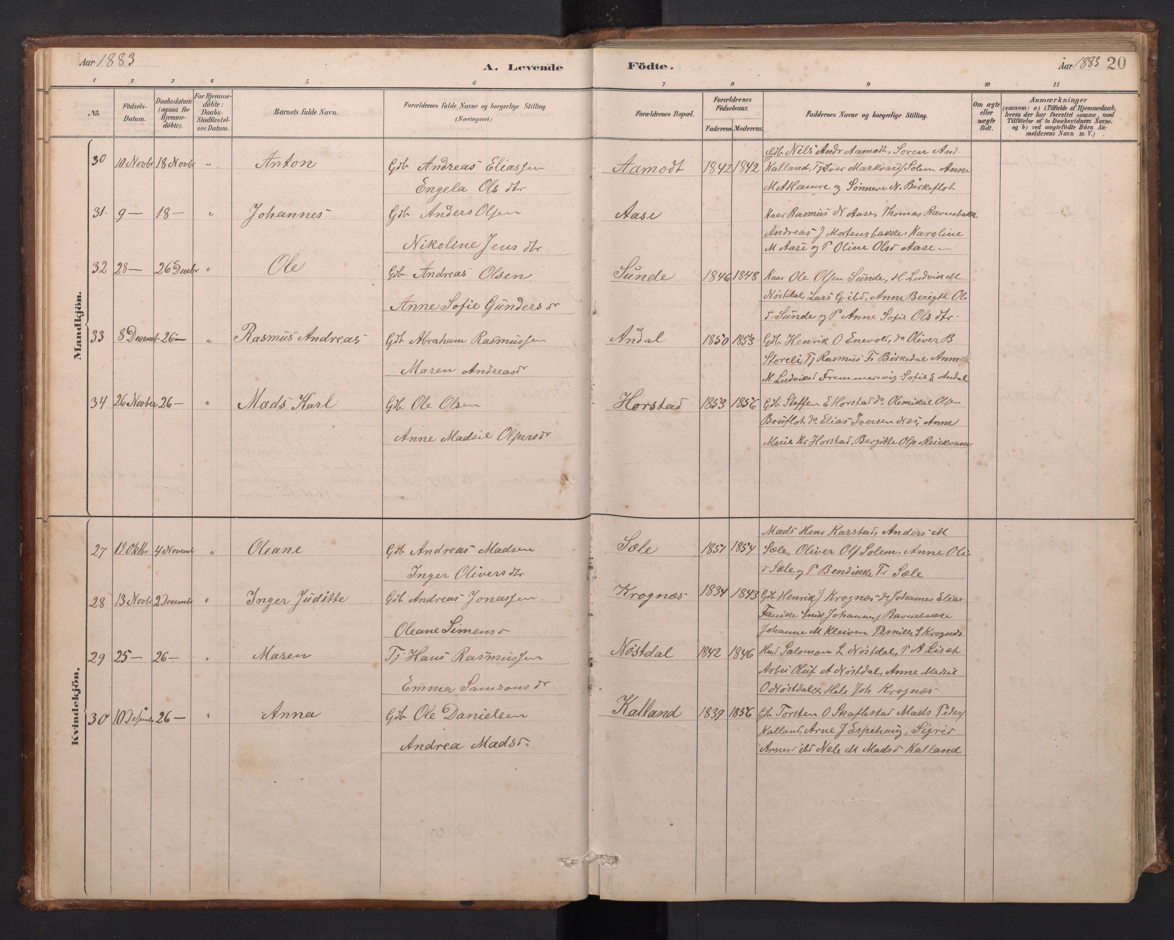 Førde sokneprestembete, SAB/A-79901/H/Hab/Habd/L0003: Parish register (copy) no. D 3, 1881-1897, p. 19b-20a