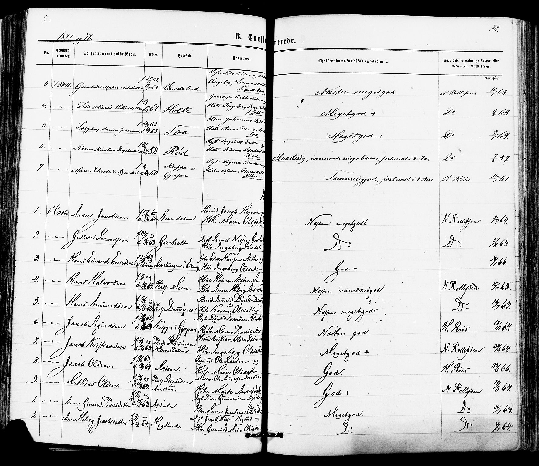 Siljan kirkebøker, SAKO/A-300/F/Fa/L0002: Parish register (official) no. 2, 1870-1895, p. 103