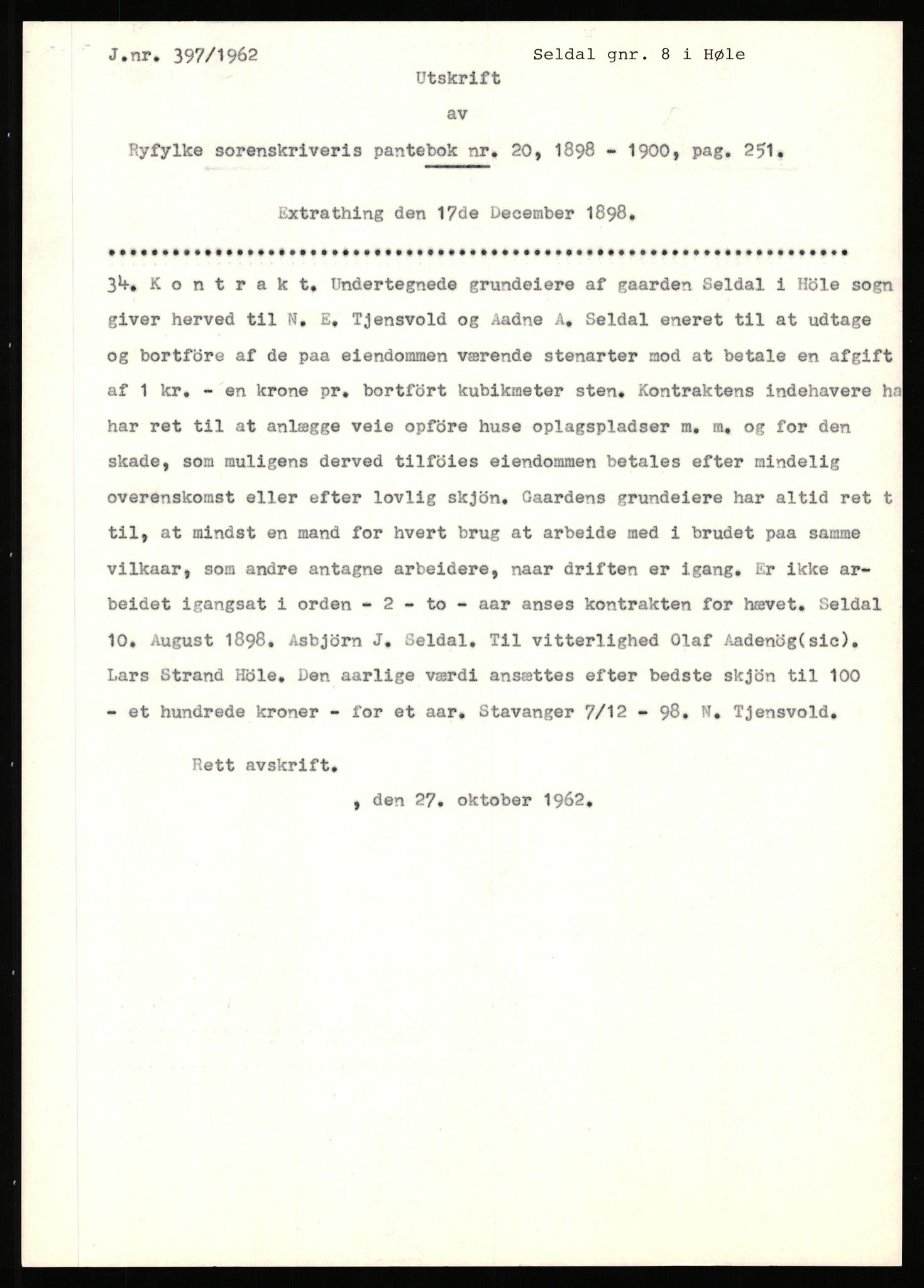 Statsarkivet i Stavanger, SAST/A-101971/03/Y/Yj/L0073: Avskrifter sortert etter gårdsnavn: Sandstøl ytre - Selland, 1750-1930, p. 381