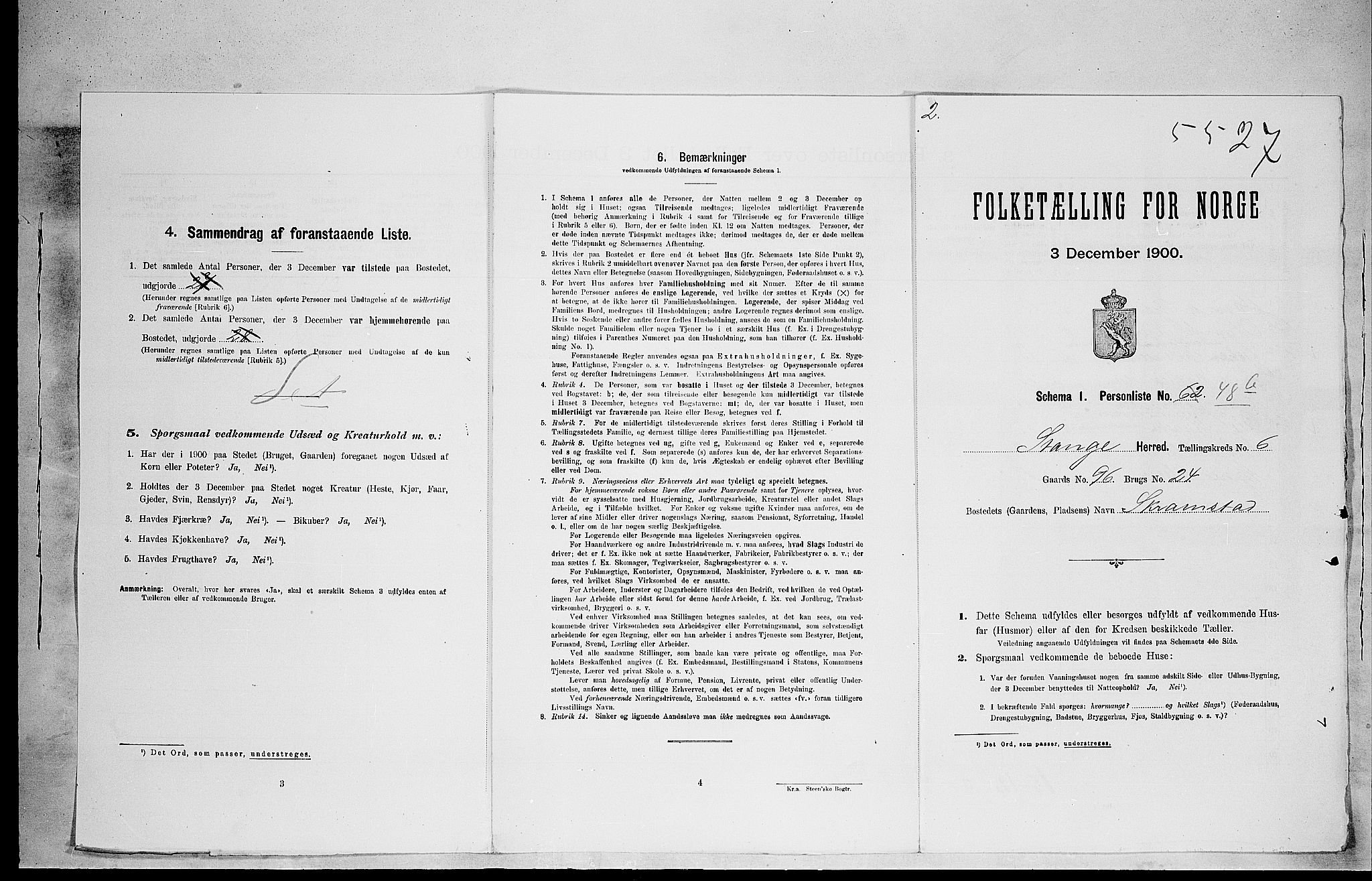 SAH, 1900 census for Stange, 1900, p. 1263