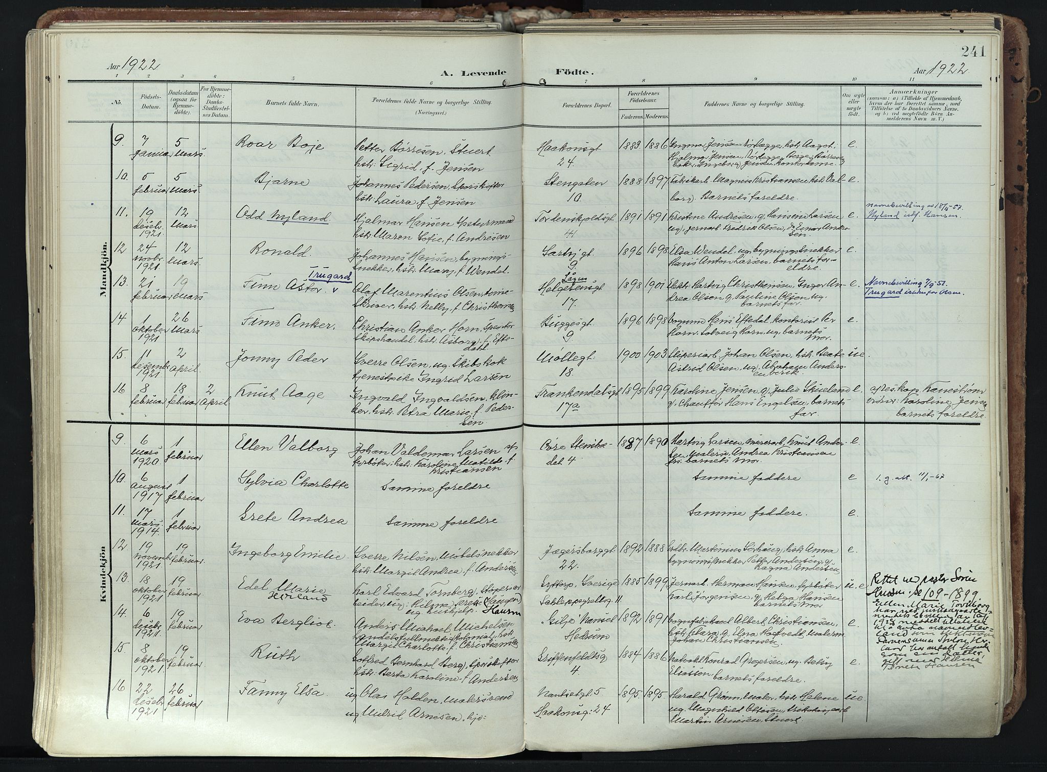 Larvik kirkebøker, AV/SAKO-A-352/F/Fa/L0012: Parish register (official) no. I 12, 1905-1933, p. 241