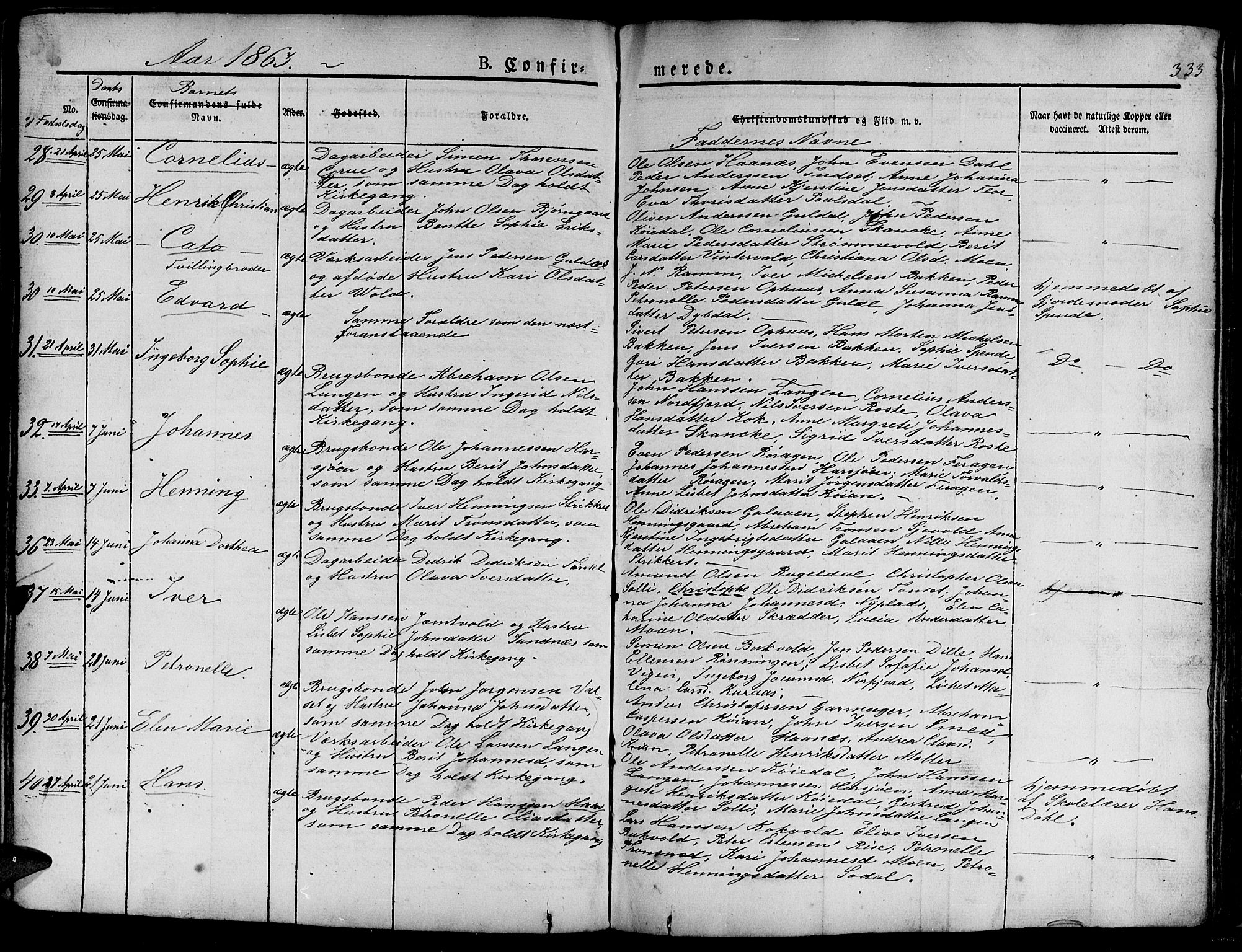 Ministerialprotokoller, klokkerbøker og fødselsregistre - Sør-Trøndelag, AV/SAT-A-1456/681/L0938: Parish register (copy) no. 681C02, 1829-1879, p. 333