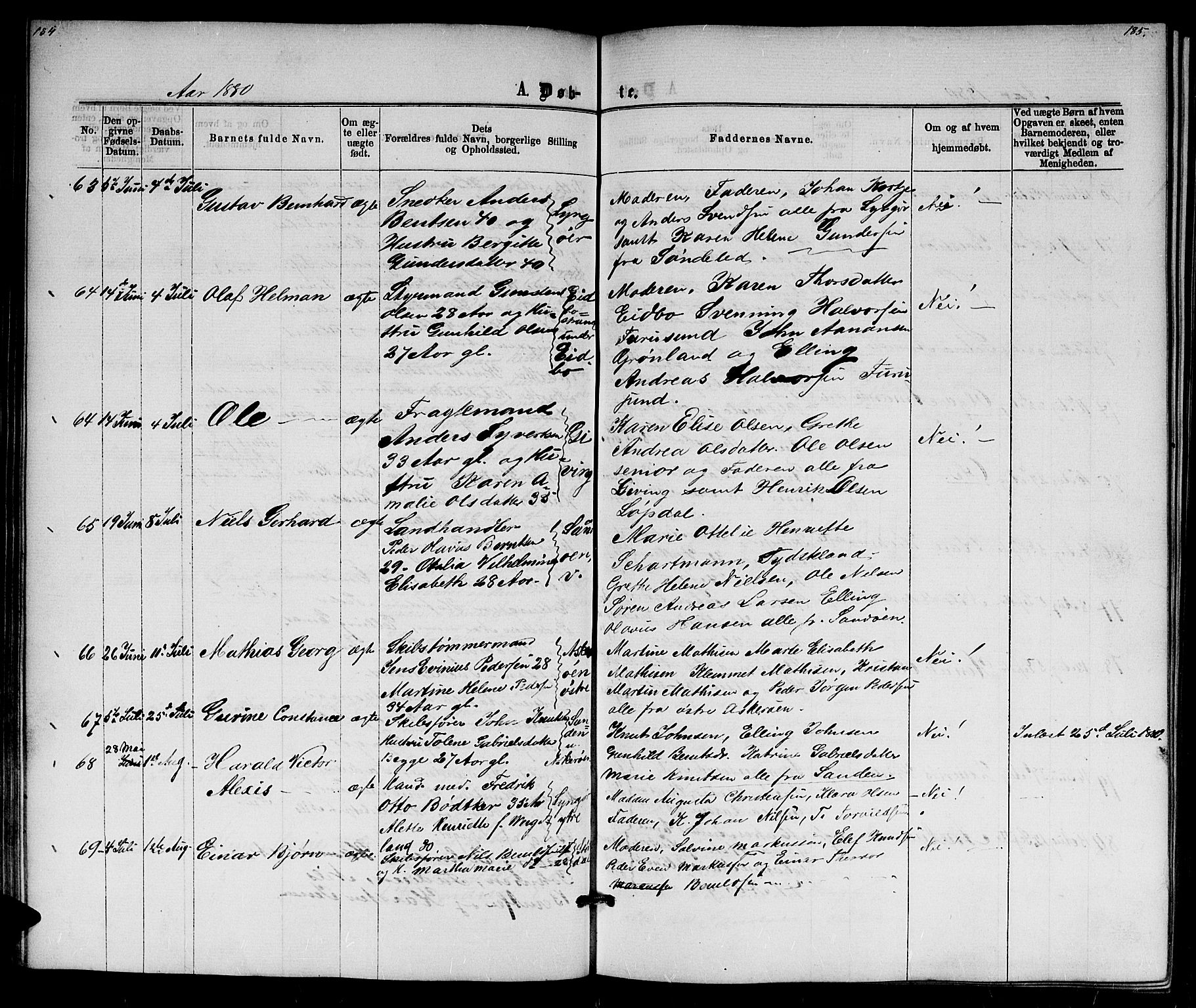 Dypvåg sokneprestkontor, AV/SAK-1111-0007/F/Fb/Fba/L0012: Parish register (copy) no. B 12, 1872-1886, p. 184-185