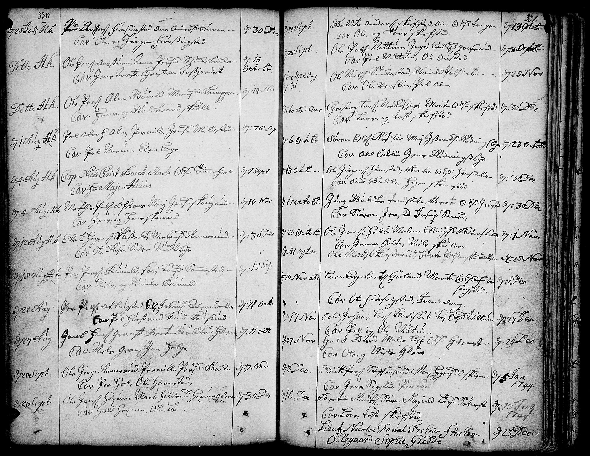 Toten prestekontor, SAH/PREST-102/H/Ha/Haa/L0003: Parish register (official) no. 3, 1734-1751, p. 330-331