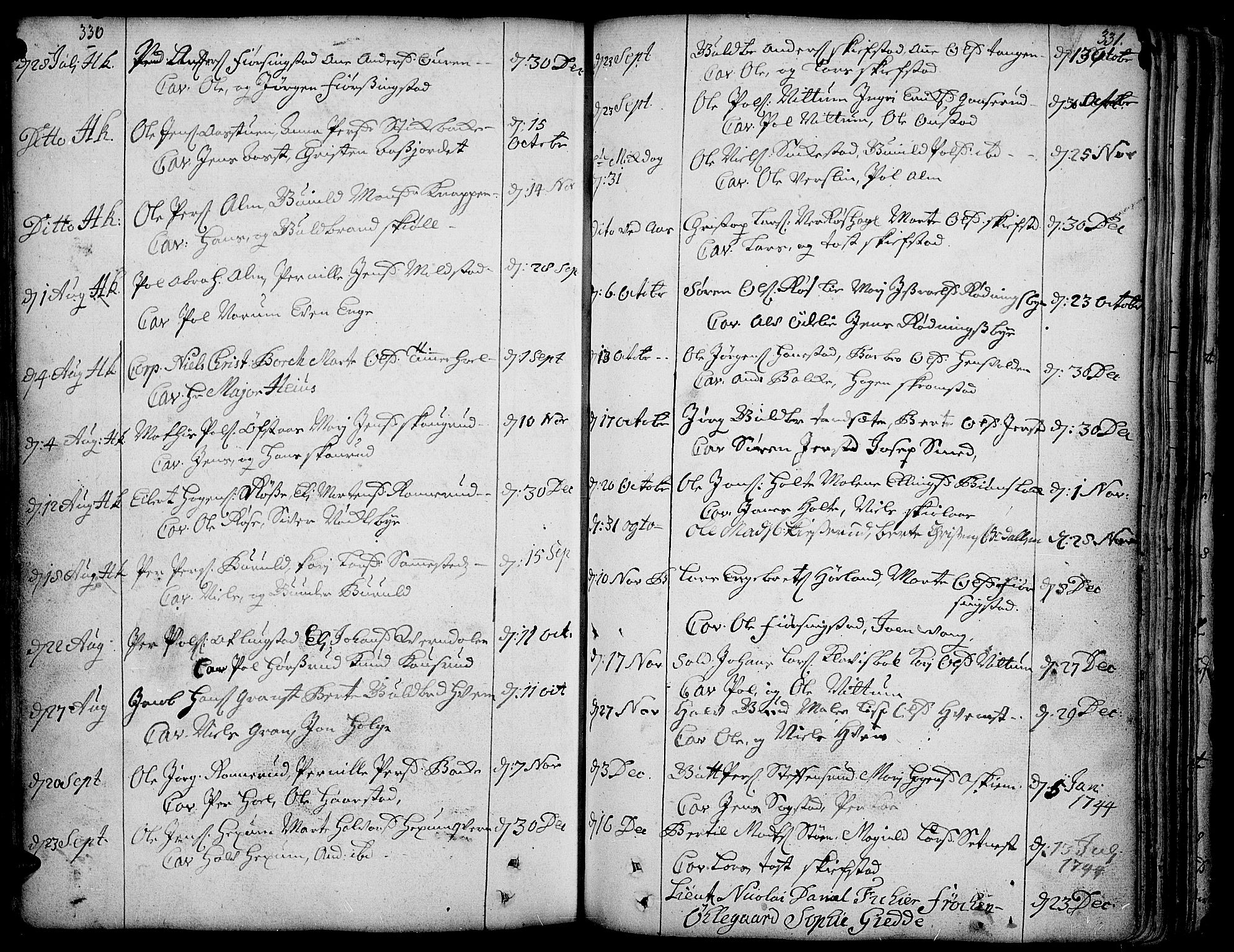 Toten prestekontor, AV/SAH-PREST-102/H/Ha/Haa/L0003: Parish register (official) no. 3, 1734-1751, p. 330-331