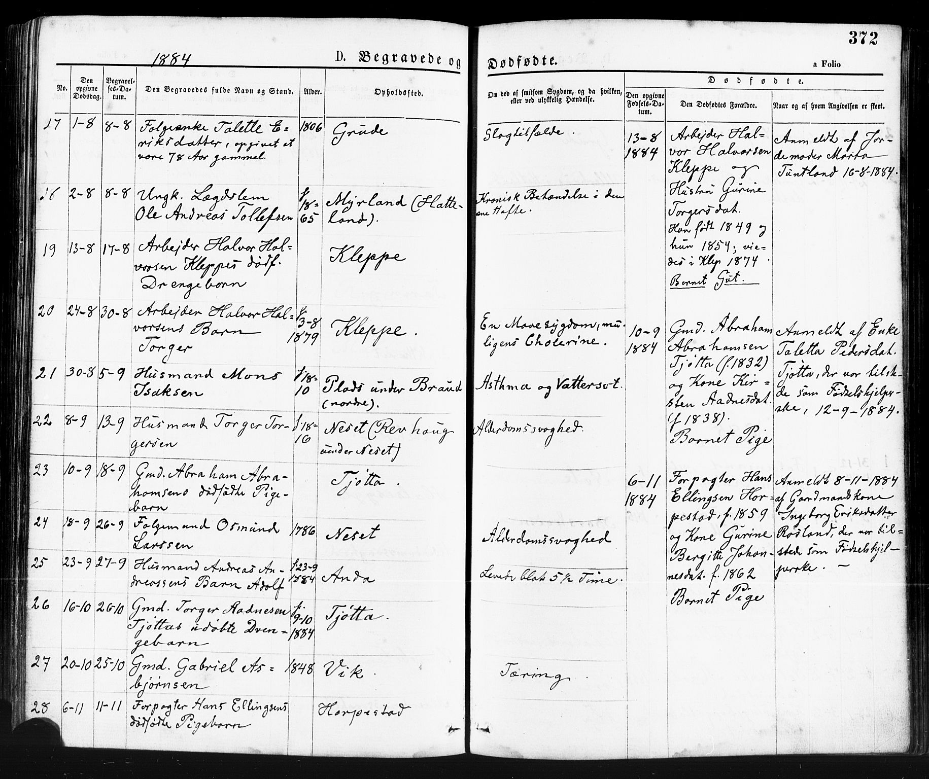 Klepp sokneprestkontor, AV/SAST-A-101803/001/3/30BA/L0006: Parish register (official) no. A 6, 1871-1885, p. 372