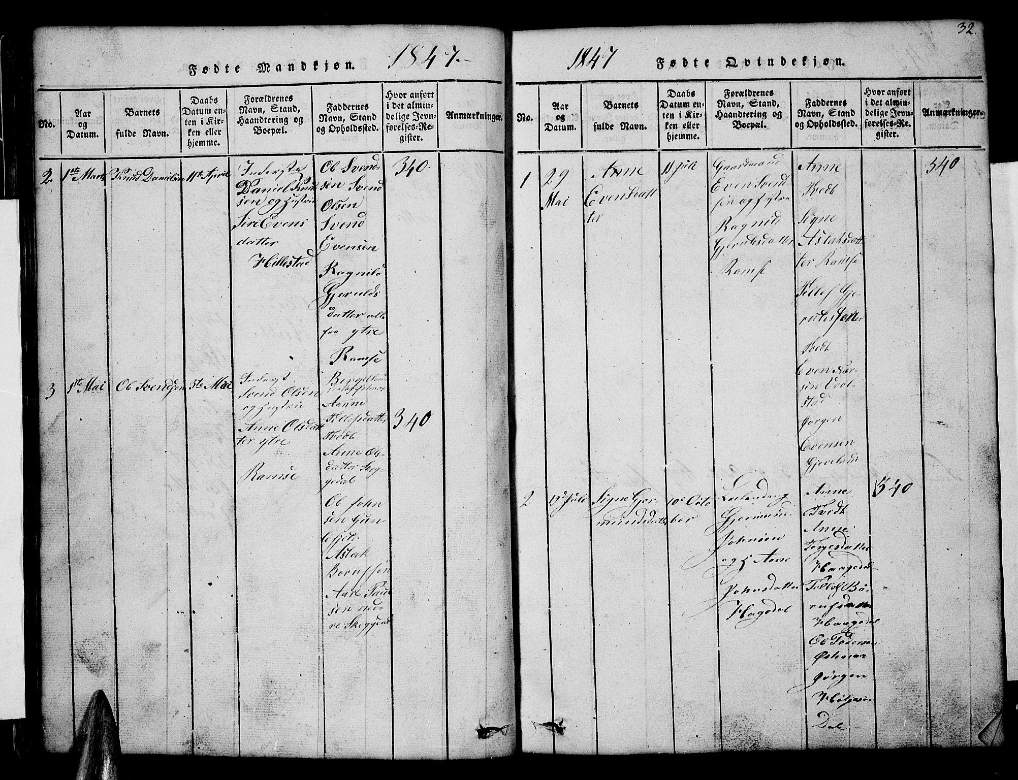 Åmli sokneprestkontor, AV/SAK-1111-0050/F/Fb/Fbb/L0001: Parish register (copy) no. B 1, 1816-1889, p. 32