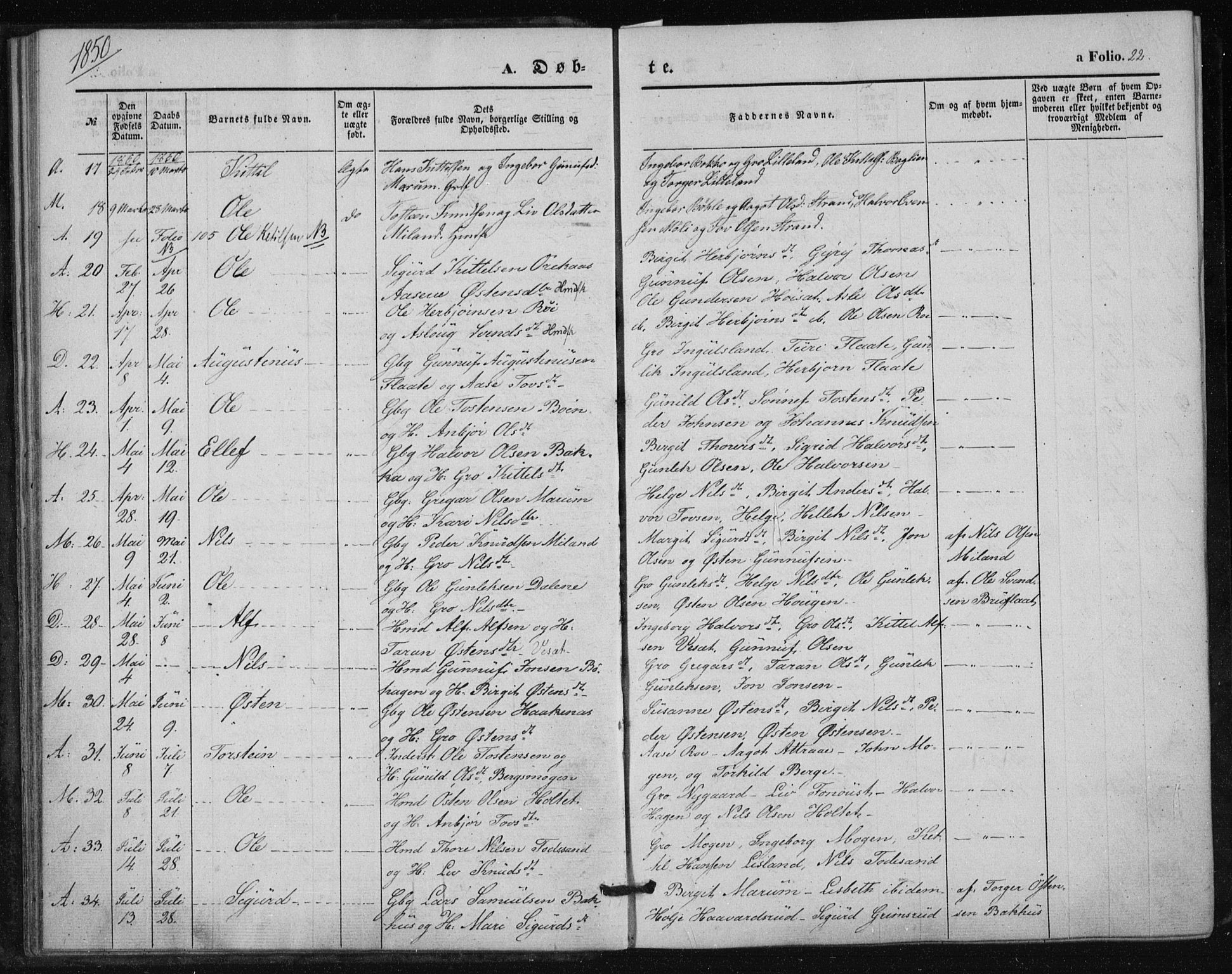 Tinn kirkebøker, AV/SAKO-A-308/F/Fa/L0005: Parish register (official) no. I 5, 1844-1856, p. 22