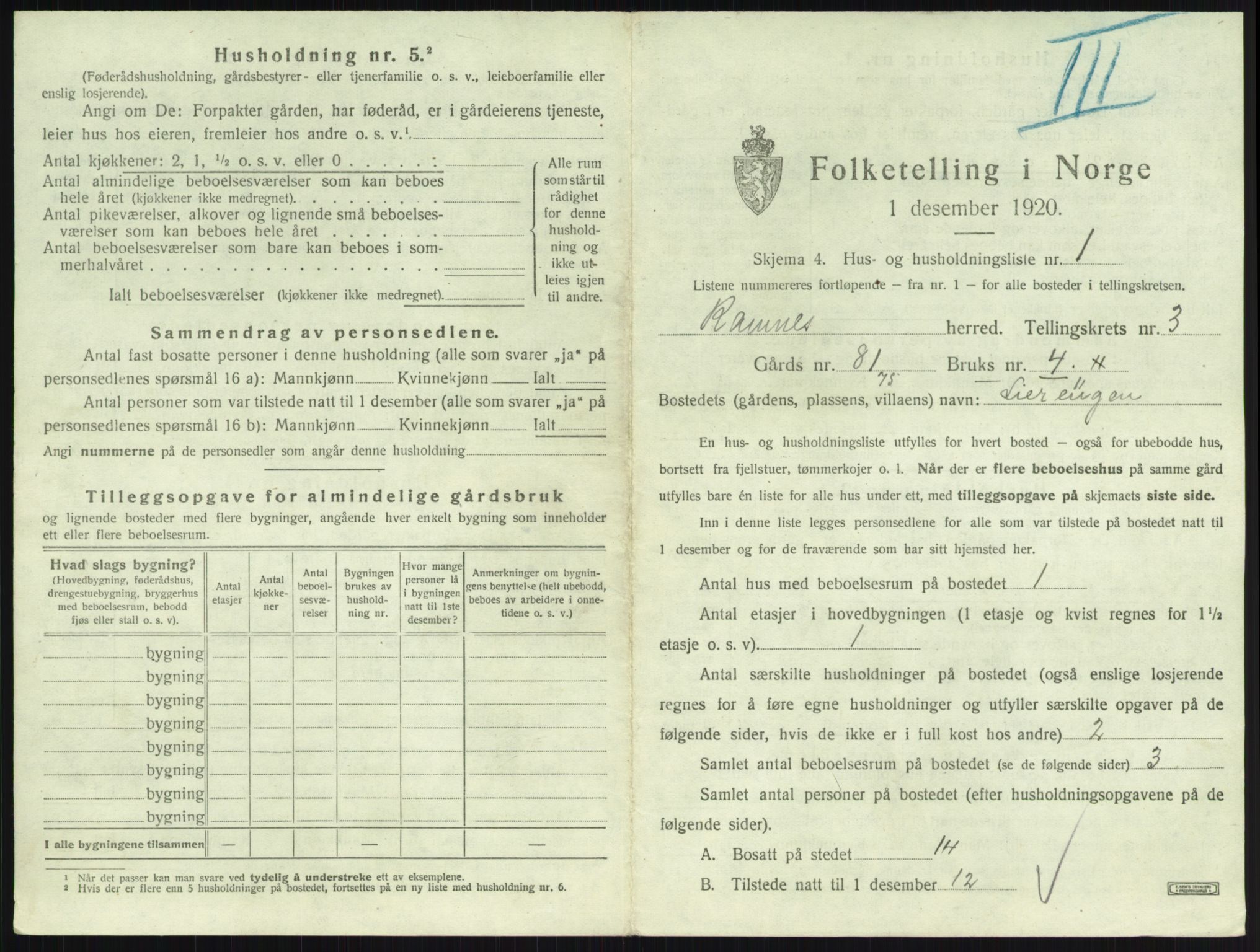 SAKO, 1920 census for Ramnes, 1920, p. 405