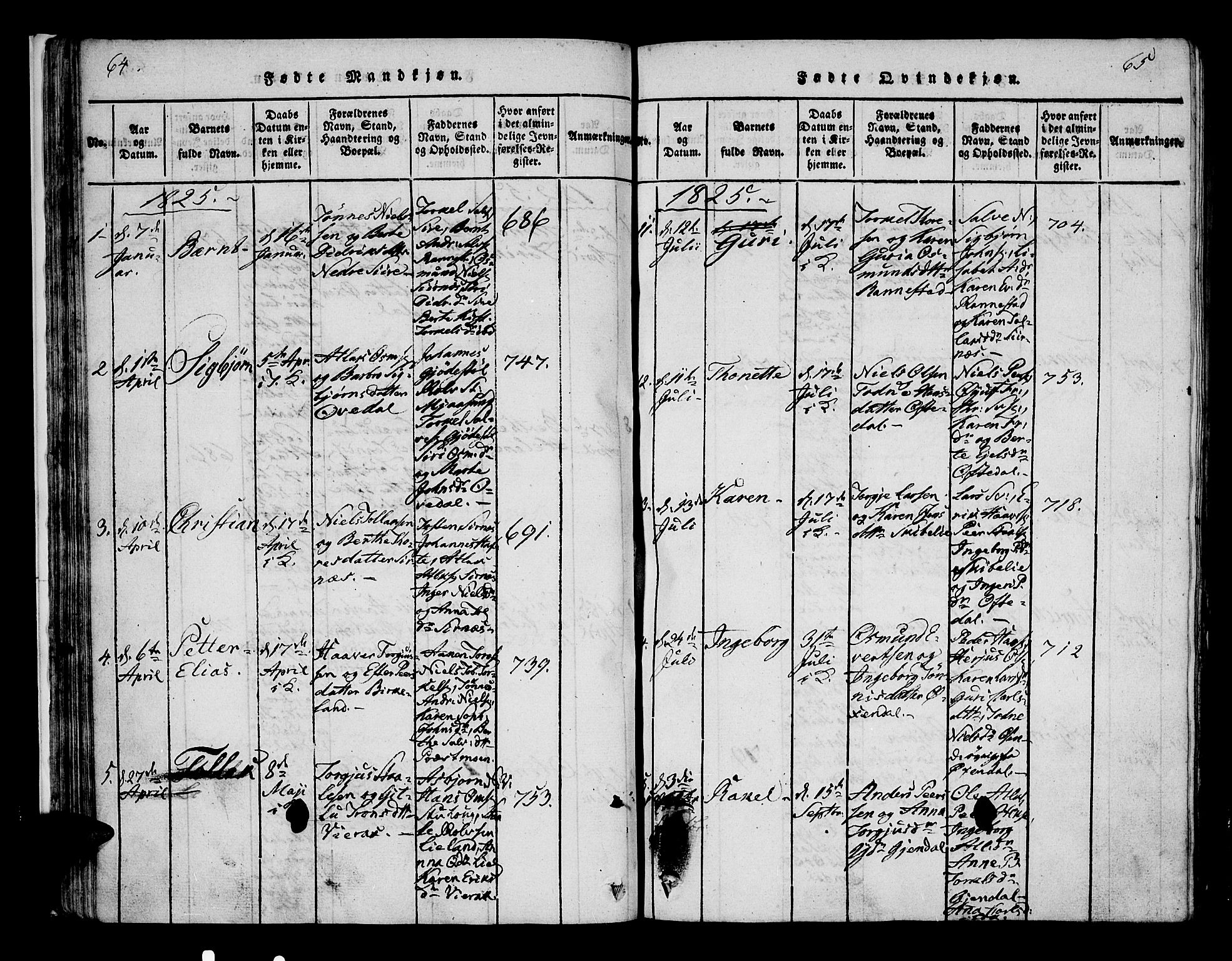 Bakke sokneprestkontor, AV/SAK-1111-0002/F/Fa/Faa/L0003: Parish register (official) no. A 3, 1815-1835, p. 64-65