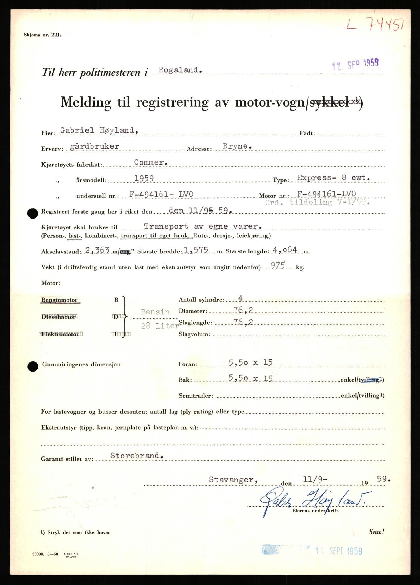 Stavanger trafikkstasjon, SAST/A-101942/0/F/L0067: L-71600 - L-74999, 1930-1971, p. 1956