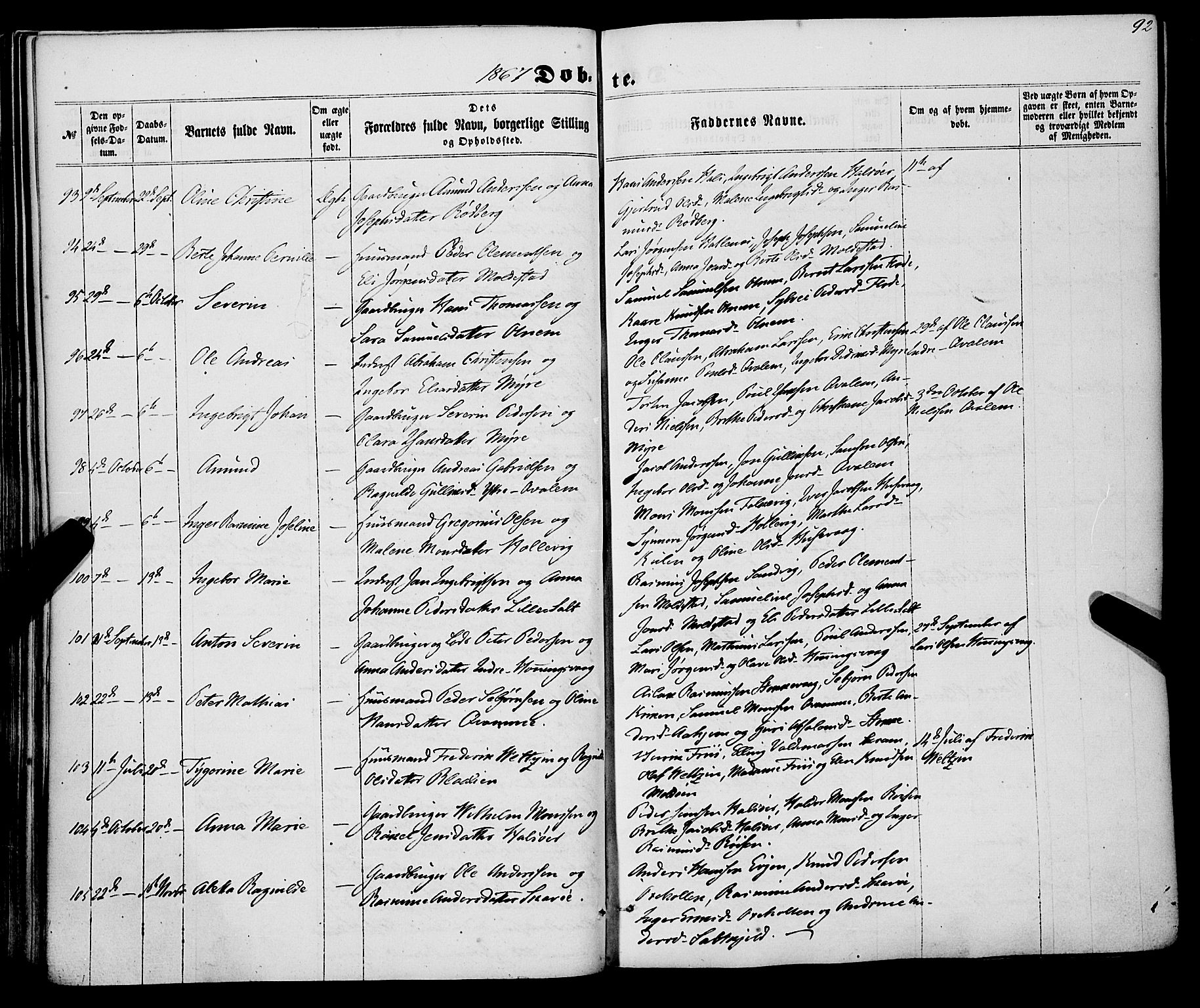 Selje sokneprestembete, AV/SAB-A-99938/H/Ha/Haa/Haaa: Parish register (official) no. A 11, 1858-1870, p. 92