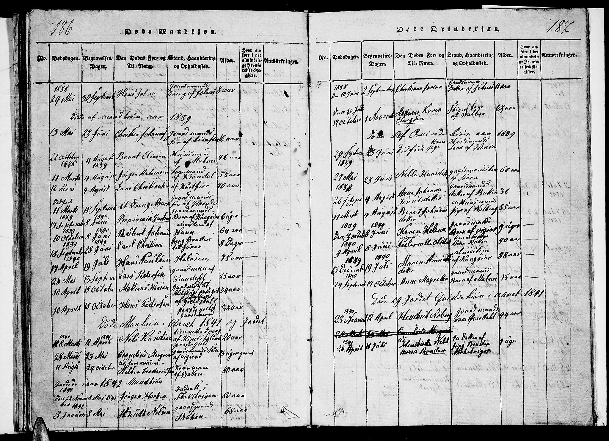 Ministerialprotokoller, klokkerbøker og fødselsregistre - Nordland, SAT/A-1459/884/L1195: Parish register (copy) no. 884C01, 1837-1867, p. 186-187
