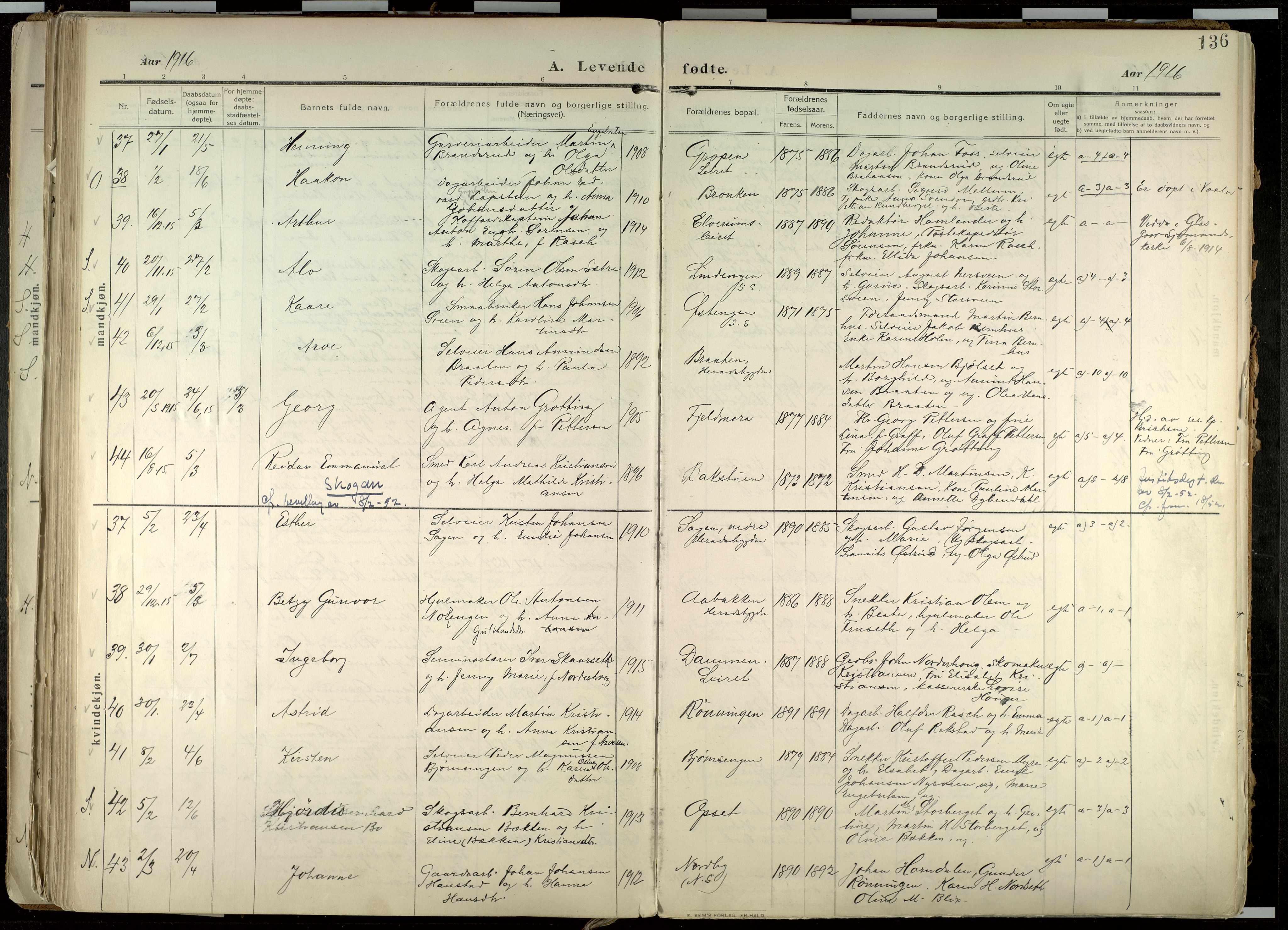 Elverum prestekontor, AV/SAH-PREST-044/H/Ha/Haa/L0020: Parish register (official) no. 20, 1909-1921, p. 136