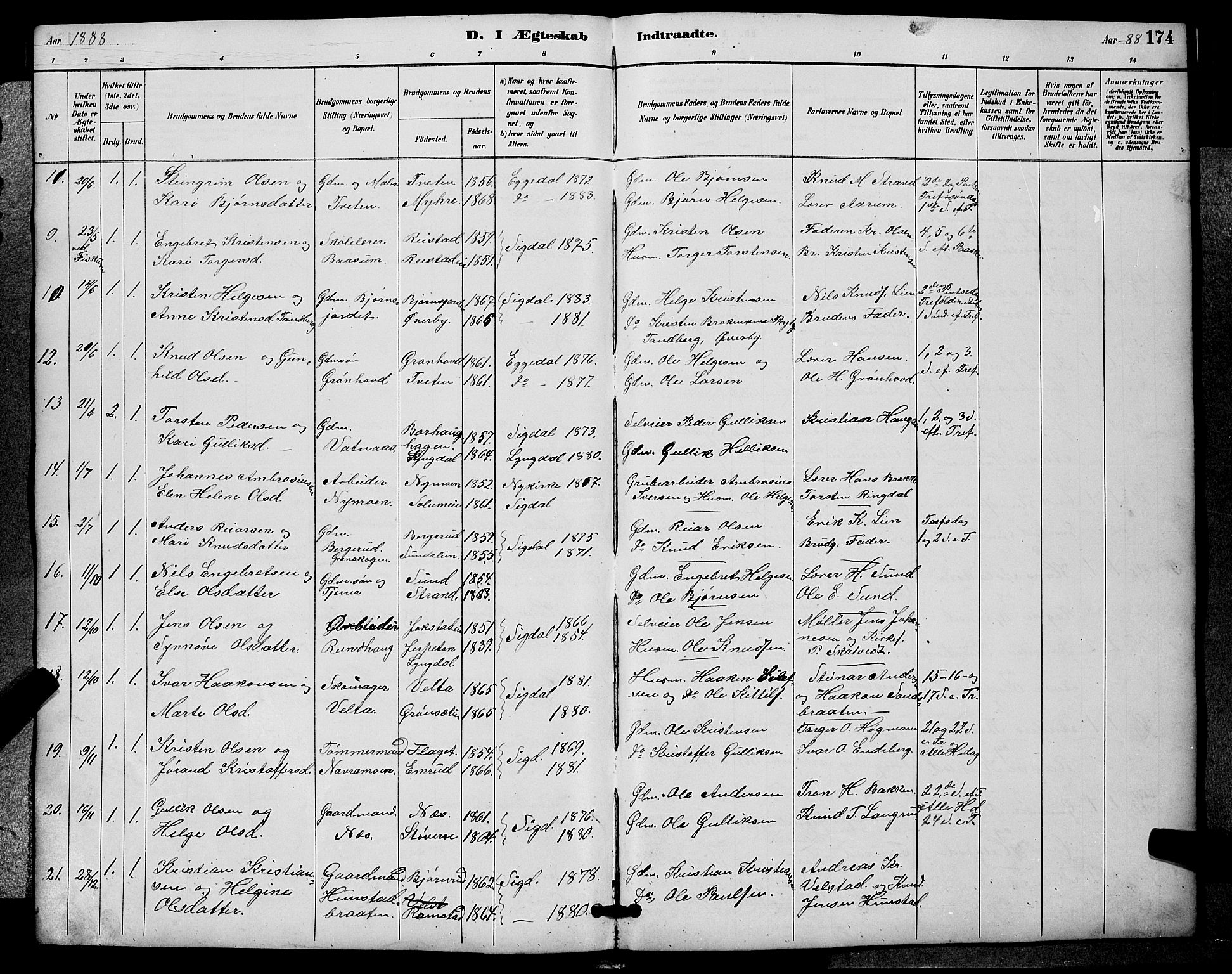 Sigdal kirkebøker, SAKO/A-245/G/Ga/L0005: Parish register (copy) no. I 5, 1886-1900, p. 174