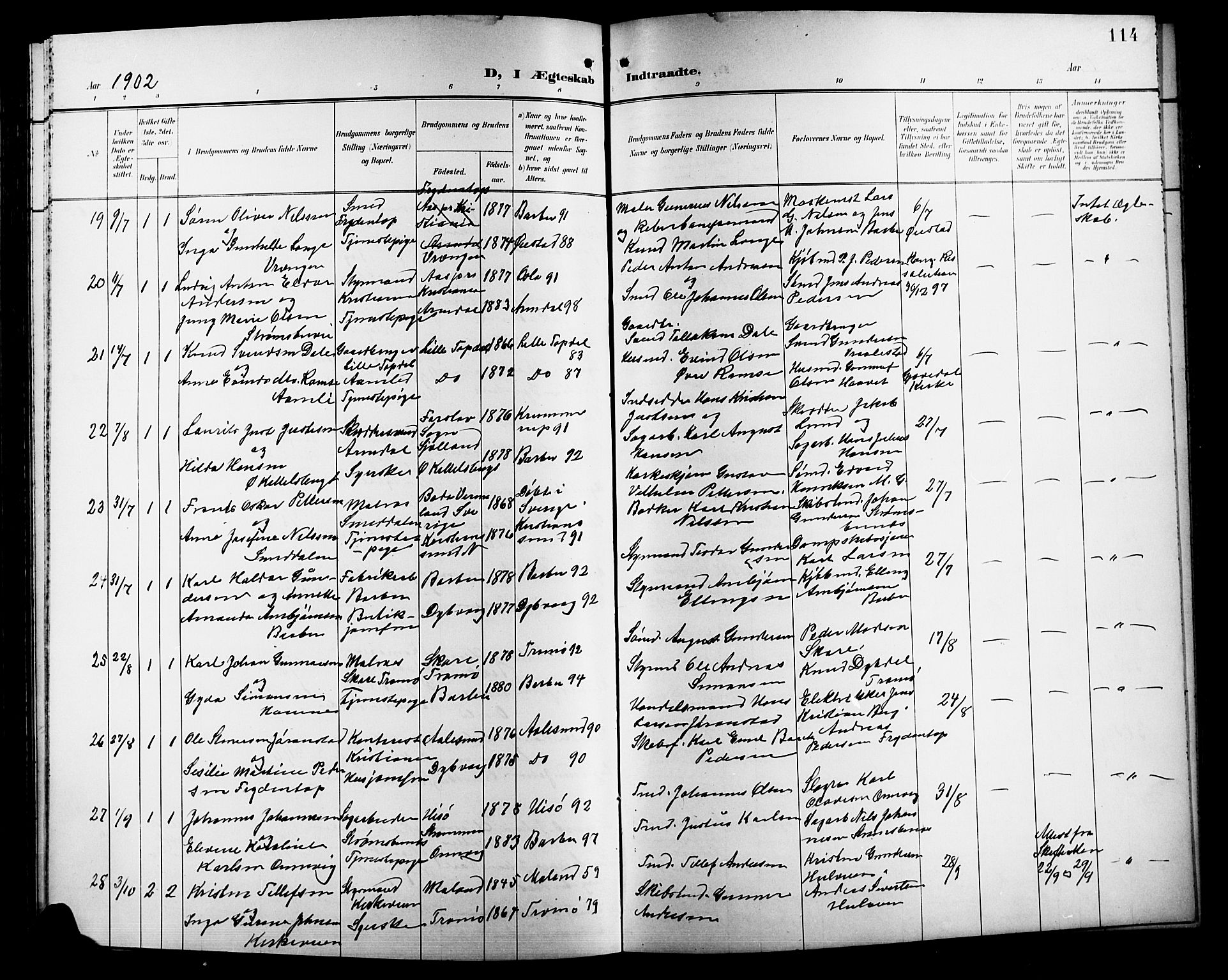 Barbu sokneprestkontor, AV/SAK-1111-0003/F/Fb/L0003: Parish register (copy) no. B 3, 1897-1911, p. 114