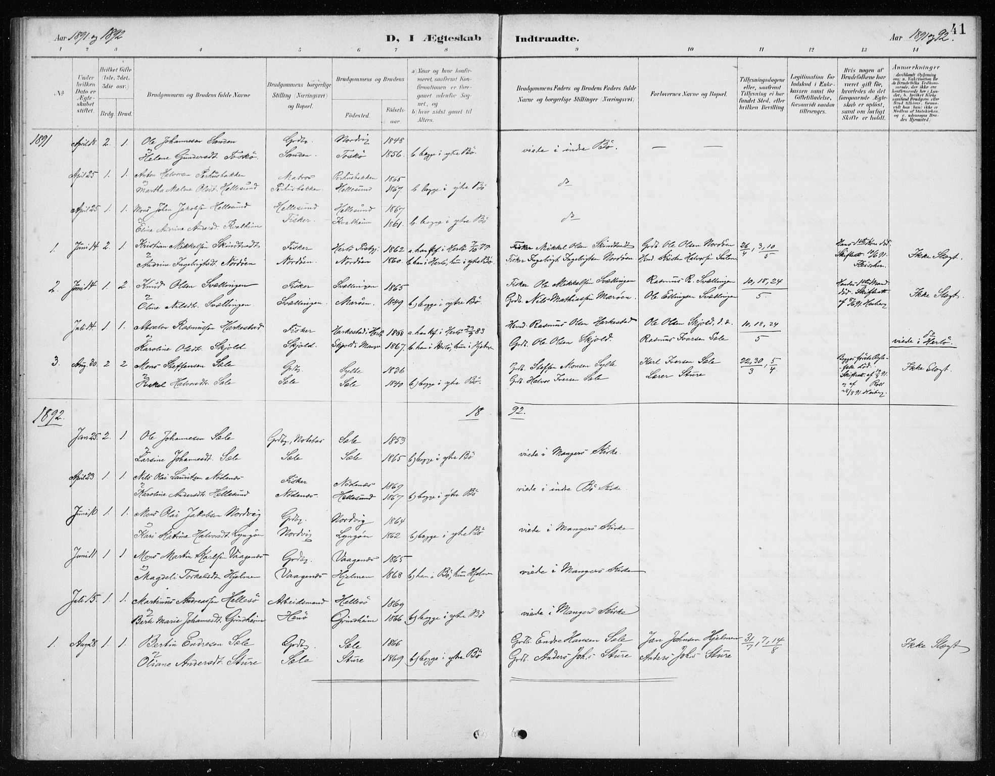 Manger sokneprestembete, SAB/A-76801/H/Haa: Parish register (official) no. E  2, 1891-1902, p. 41