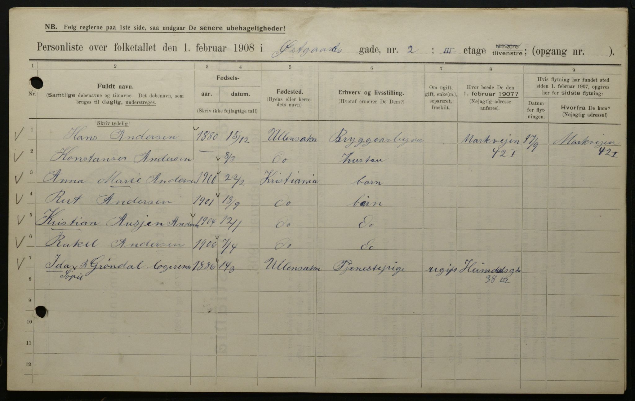 OBA, Municipal Census 1908 for Kristiania, 1908, p. 115911