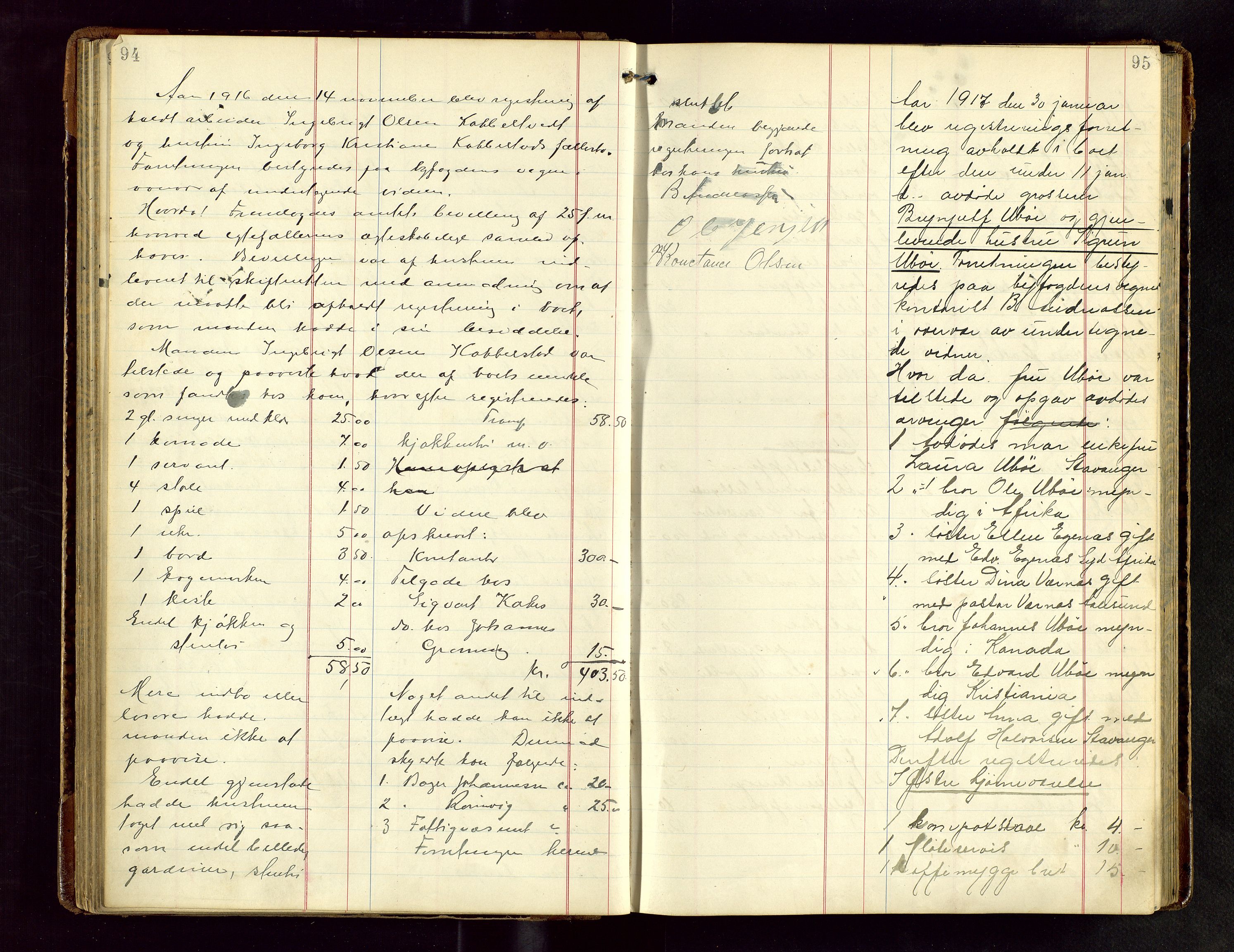 Haugesund tingrett, SAST/A-101415/01/IV/IVB/L0004: Skifteregistreringsprotokoll, med register, 1914-1923, p. 94-95