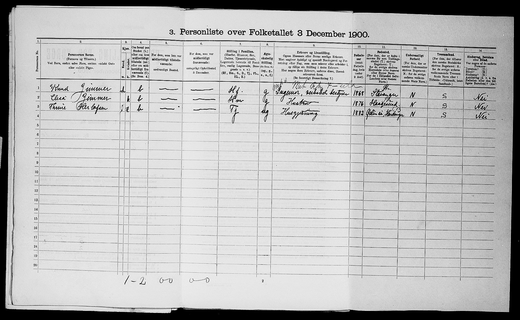 SAST, 1900 census for Stavanger, 1900, p. 18498