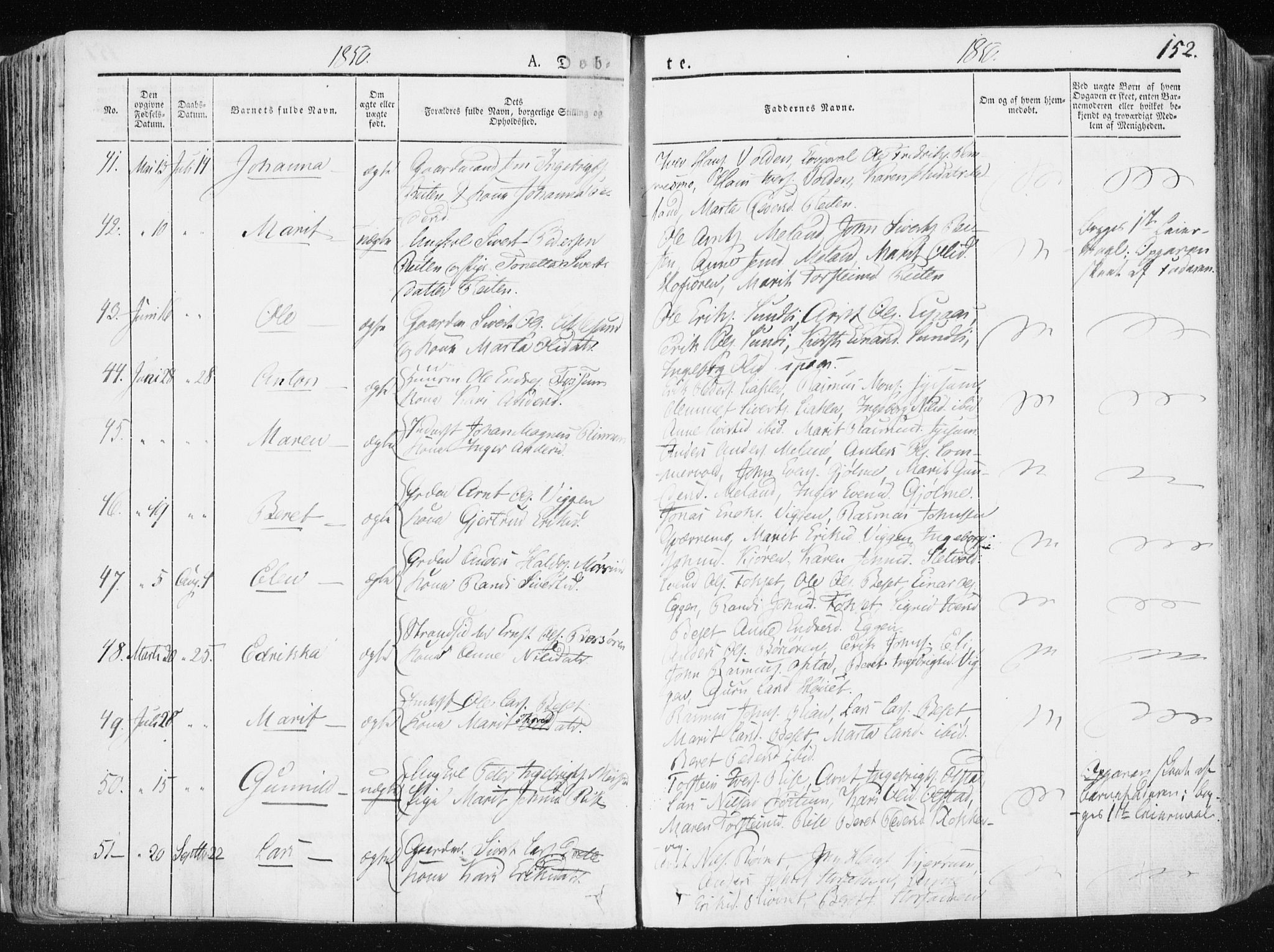 Ministerialprotokoller, klokkerbøker og fødselsregistre - Sør-Trøndelag, AV/SAT-A-1456/665/L0771: Parish register (official) no. 665A06, 1830-1856, p. 152