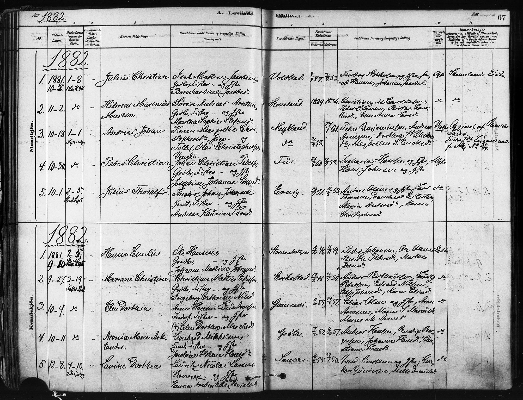 Trondenes sokneprestkontor, SATØ/S-1319/H/Ha/L0014kirke: Parish register (official) no. 14, 1878-1889, p. 67