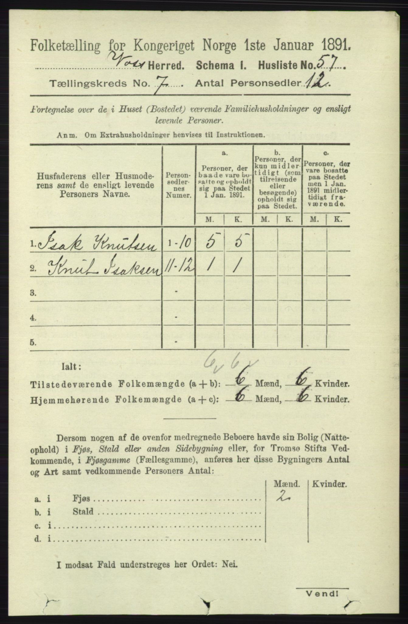 RA, 1891 census for 1235 Voss, 1891, p. 3787