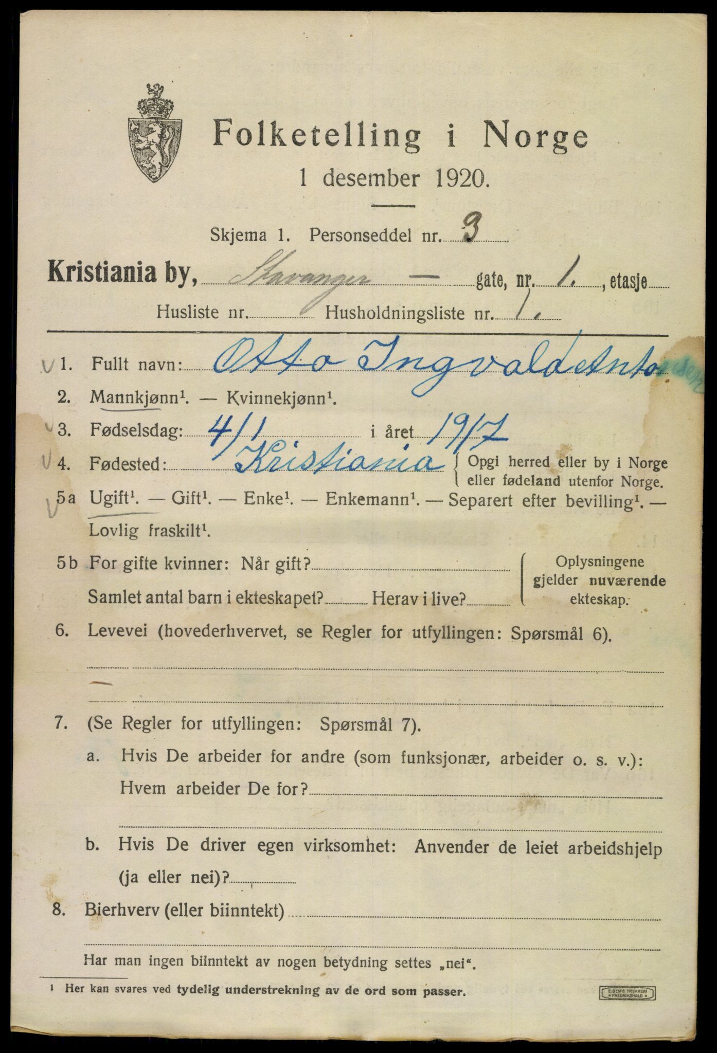 SAO, 1920 census for Kristiania, 1920, p. 536209