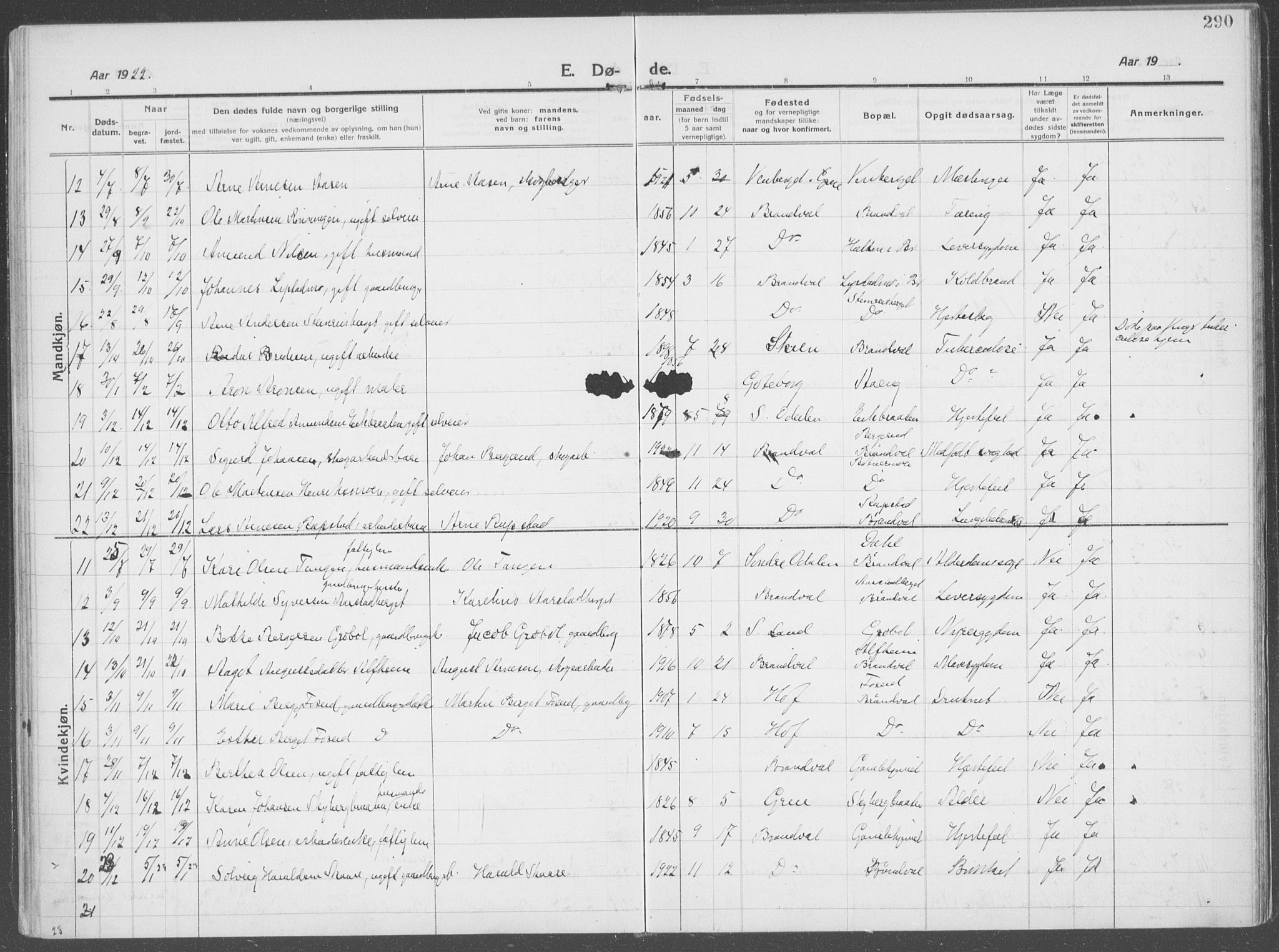 Brandval prestekontor, AV/SAH-PREST-034/H/Ha/Haa/L0004: Parish register (official) no. 4, 1910-1924, p. 290